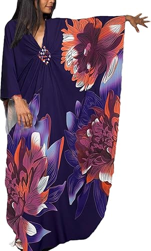 Swimsuit Cover ups Plus Size Caftans Beach Cover Up Maxi Beach Dress Vneck Batwing Sleeve Kaftan Dresses for Women - 9693-5