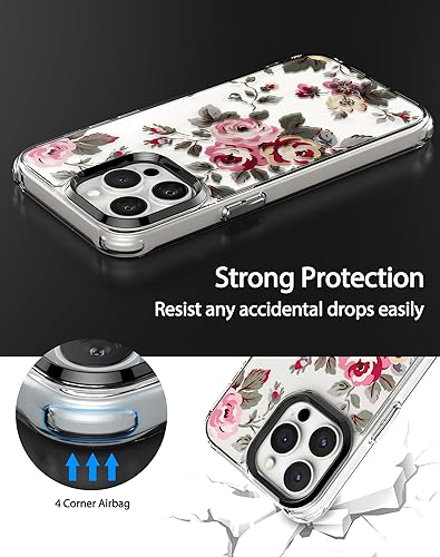 Miniatura 6 de Feitenn Funda para iPhone 15 Pro Max, policarbonato transparente + TPU suave a prueba de golpes, diseño de flores Beatuy Design Case con protector