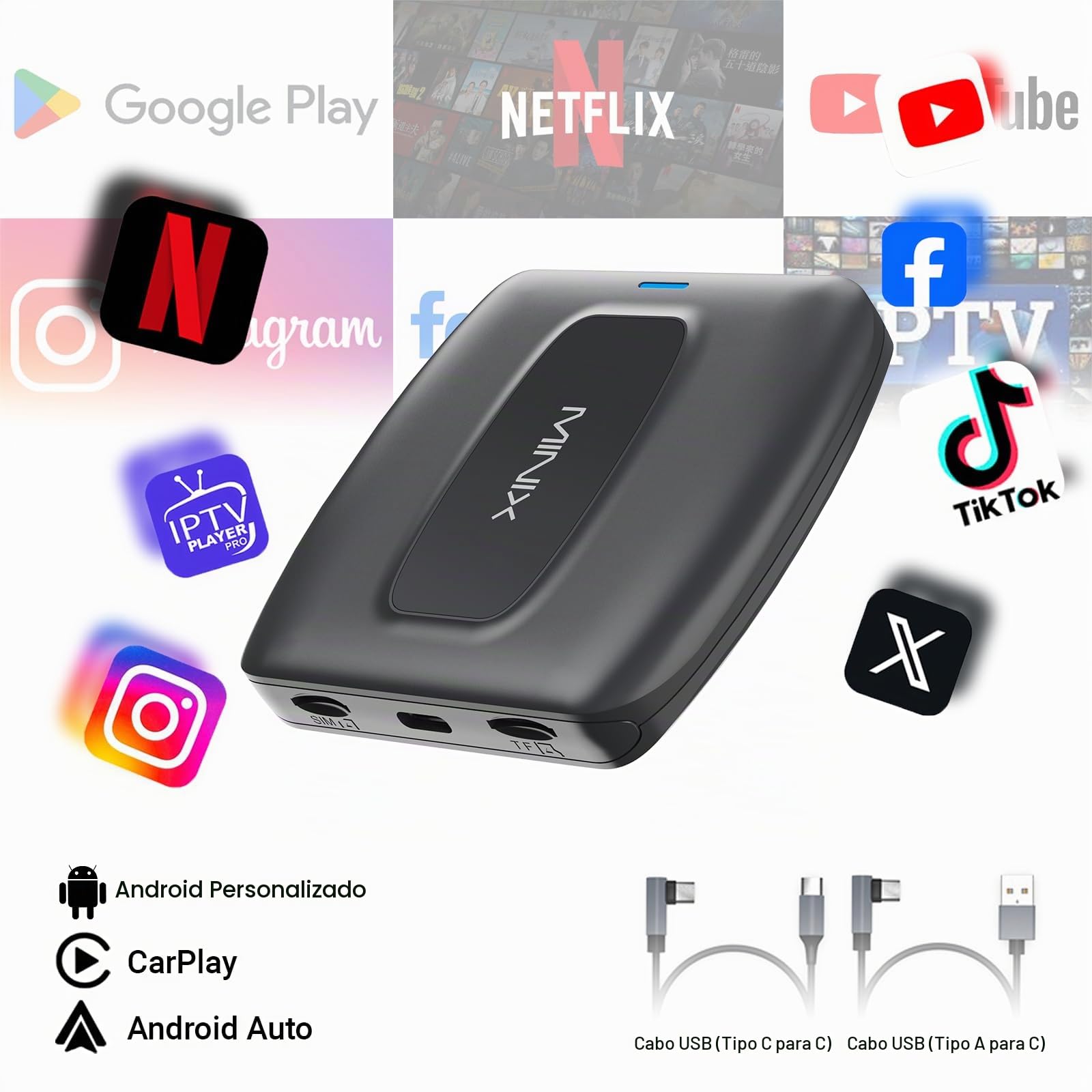 MINIX CarPlay Android AI Box 8 Core 8G + 128G apenas para carros