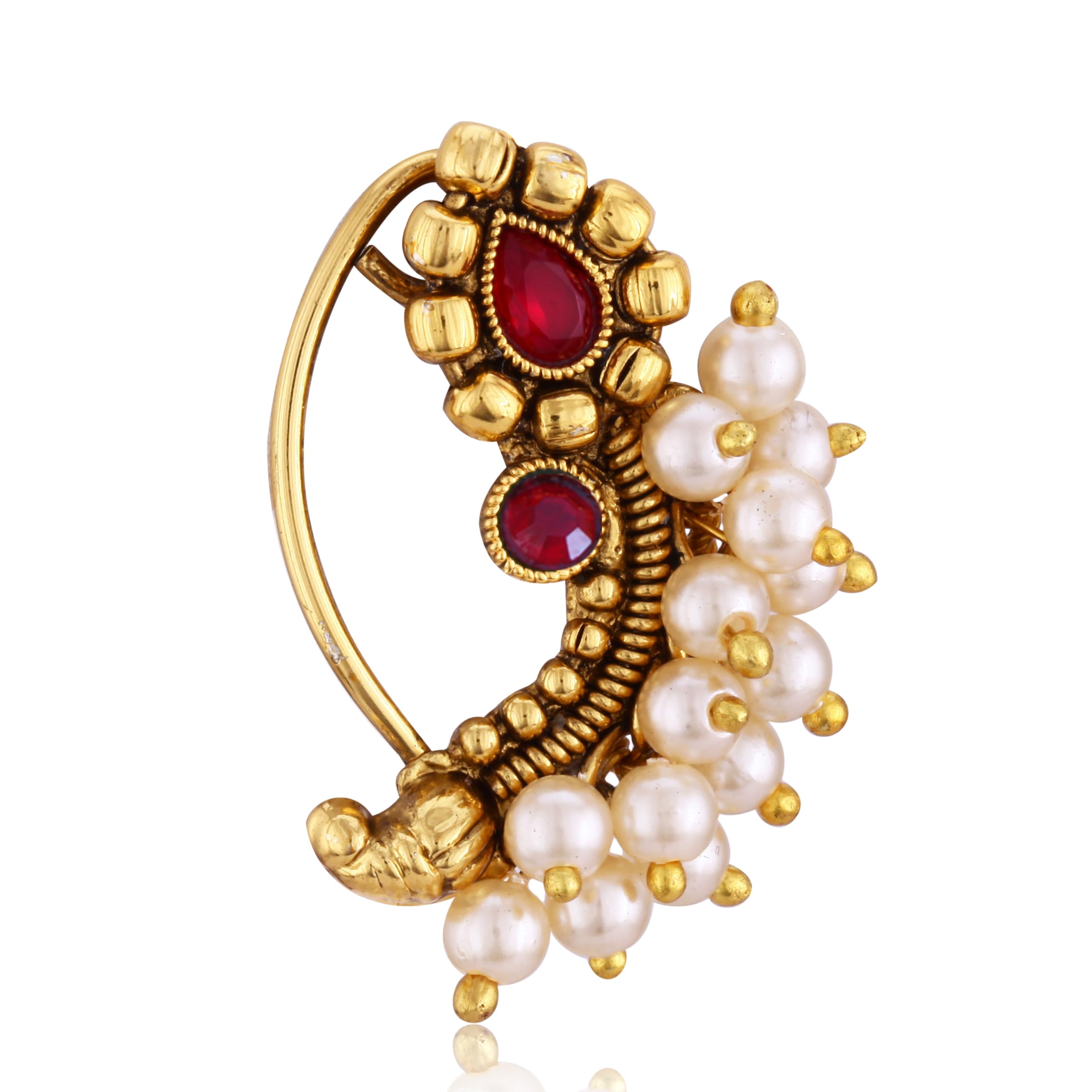 Vighnaharta Gold Plated Red Pearls (Moti) with CZ stone Alloy Maharashtrian Cultural Nath Nathiya./ Nose Pin for women[VFJ1256NTH-PRESS-RED] (B0CKFCXL67) Amazon Price History, Amazon Price Tracker