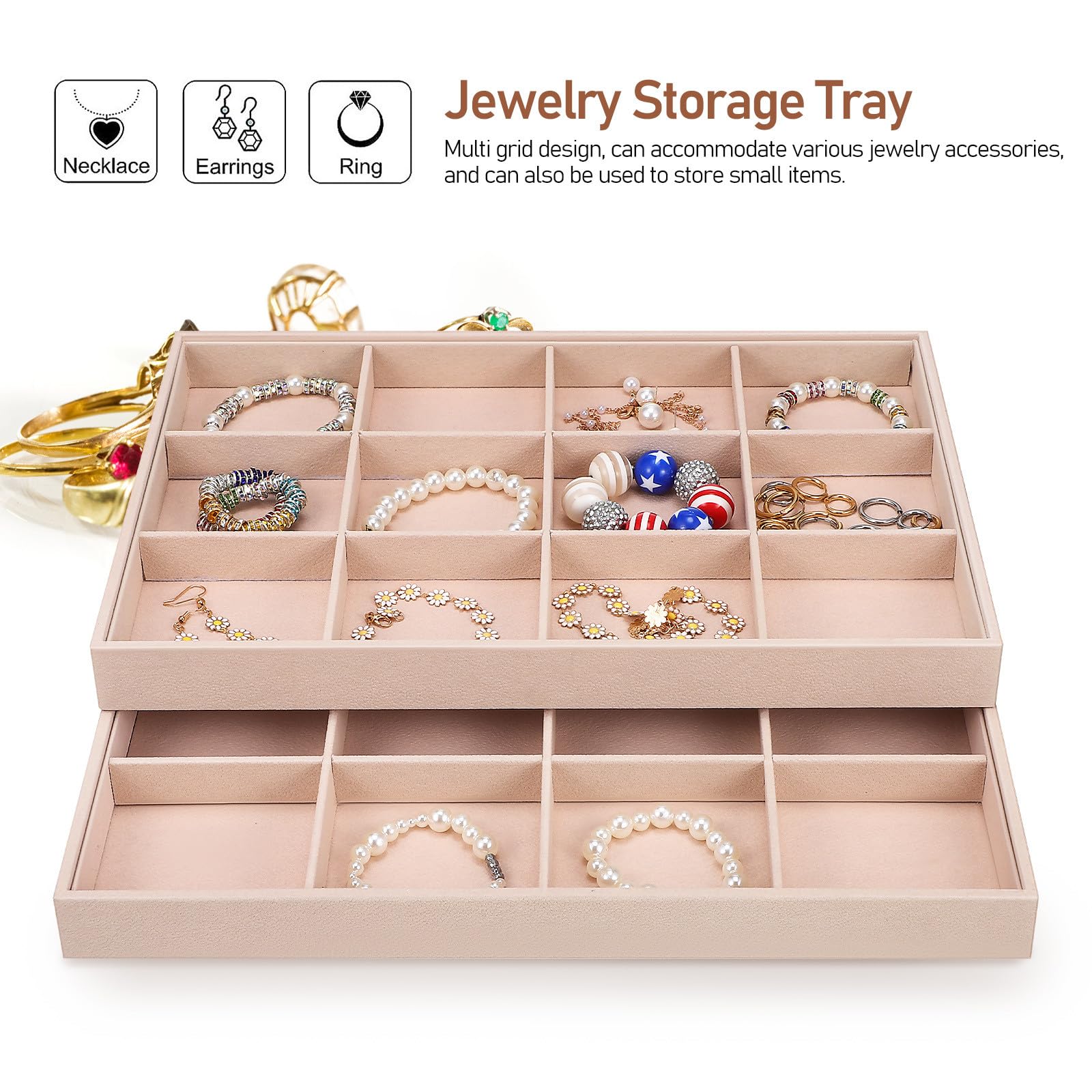 Bandejas para Joyas de Terciopelo 2 Unidades Organizador 12 Compartimentos Ajustables Bandeja para Exhibición y Almacenamiento de Anillos Collares y Pulseras Uso Doméstico y