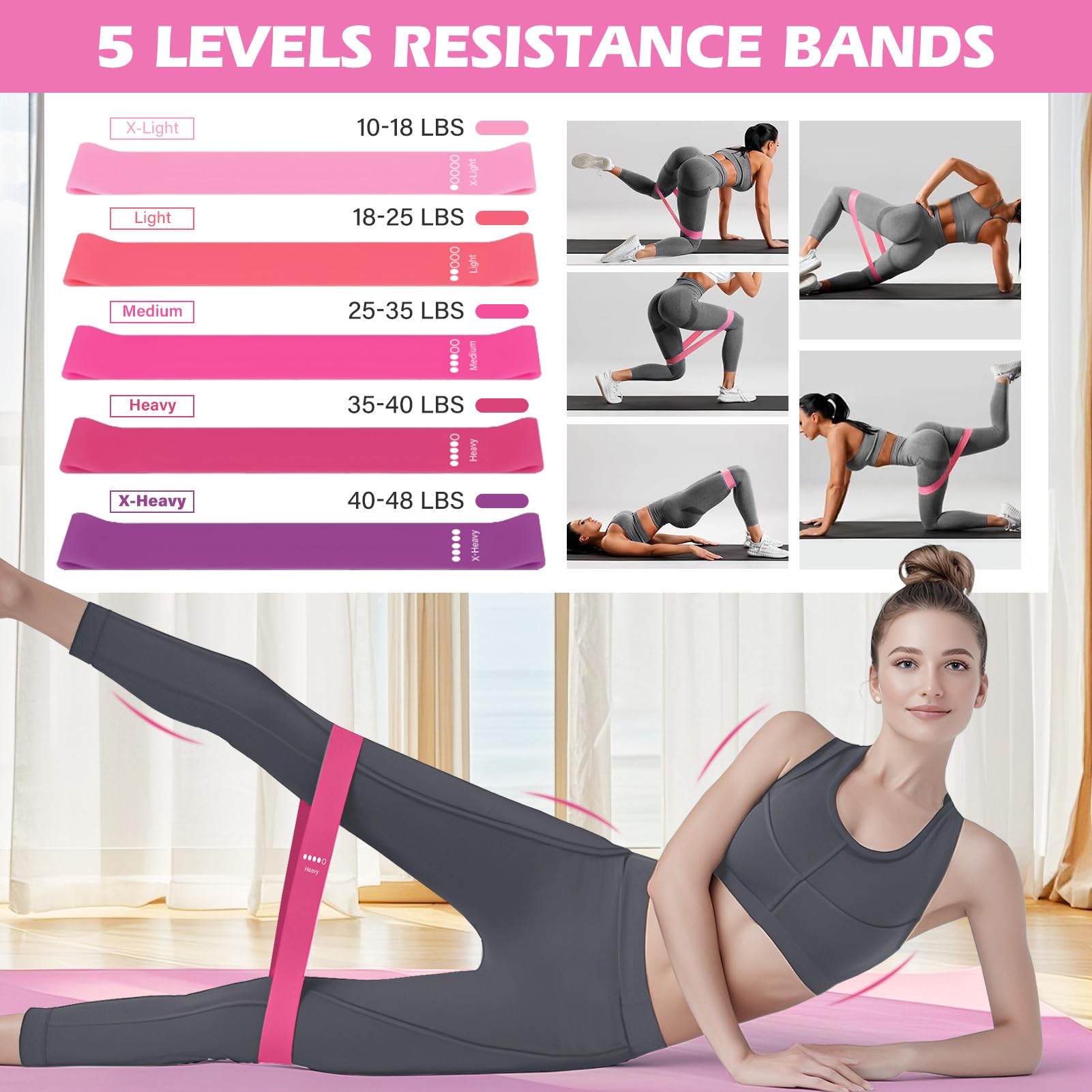 Ensemble de 13 anneaux de Pilates avec anneau 38 cm, ballon yoga 25 cm et bandes de résistance, équipement de gym à domicile