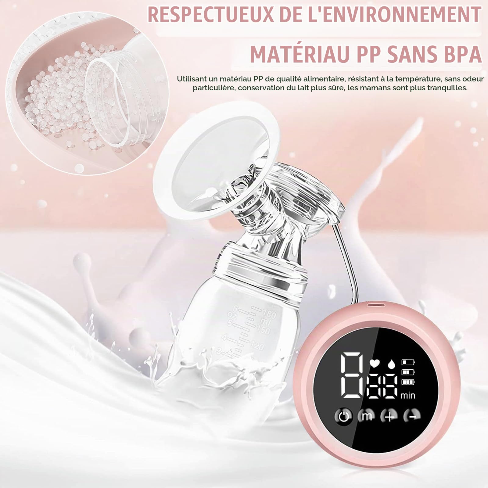 Anluomania Tire Lait Electrique, Tire-Lait à Main Libre, Tire-Laits Électrique Double, 3 Modes 9 Niveaux, Sans BPA, Tire-laits Portable pour Biberon, Lait d'Allaitement Bebe, avec Biberon, Ecran LED