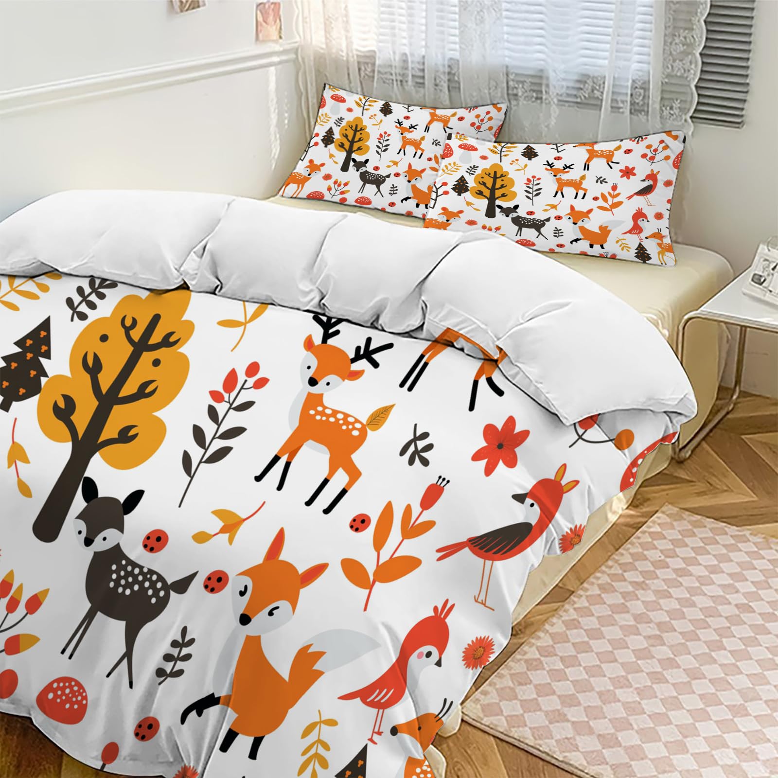 Parure de lit Maple Leaf Fox Queen Size en microfibre douce avec housse de couette renard automne
