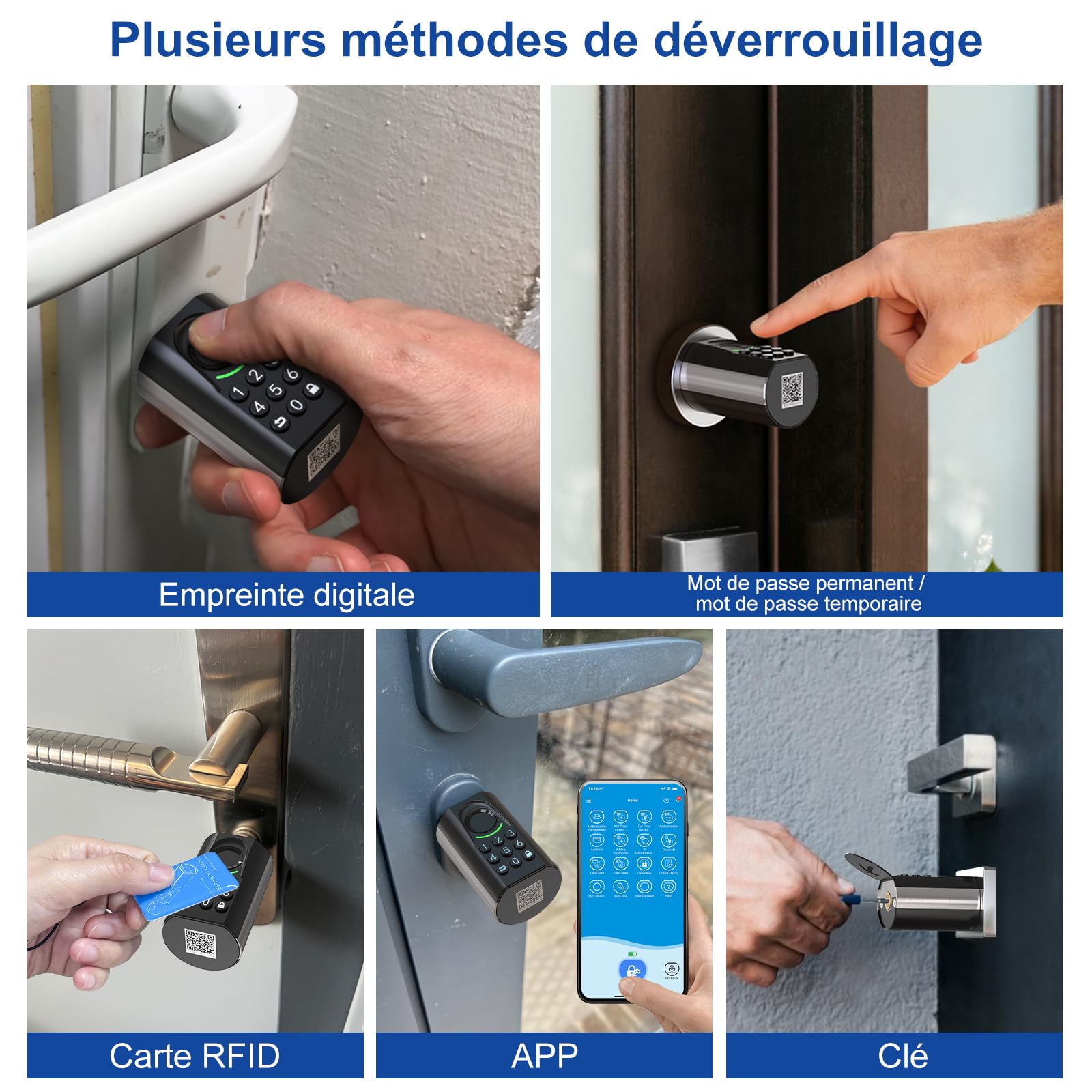 RUILON ToucA71 Serrure connectée à code 32.5x30 Cylindre empreinte digitale | Serrure biometrique avec 3 cartes RFID 2 clés, portes 60-90 mm, Facile à installer, Code temporaire, Airbnb Maison Chambre