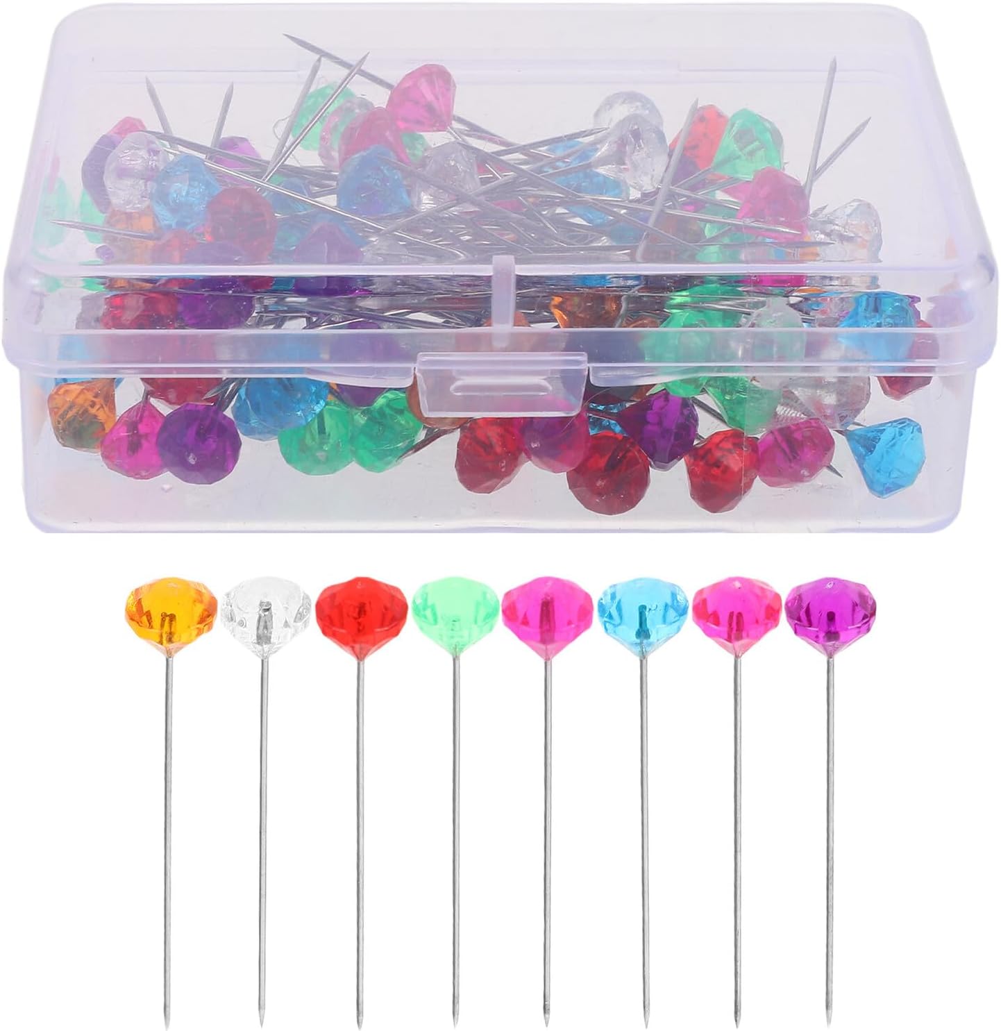 COHEALI 100pcs Acrylic Head Straight Pins with Crystal Diamond Design, Medium Size 8 * 51mm, Decorative Corsage and Bridal Flower Bouquet Pins for Wedding, Sewing, and DIY Craft Accessories
