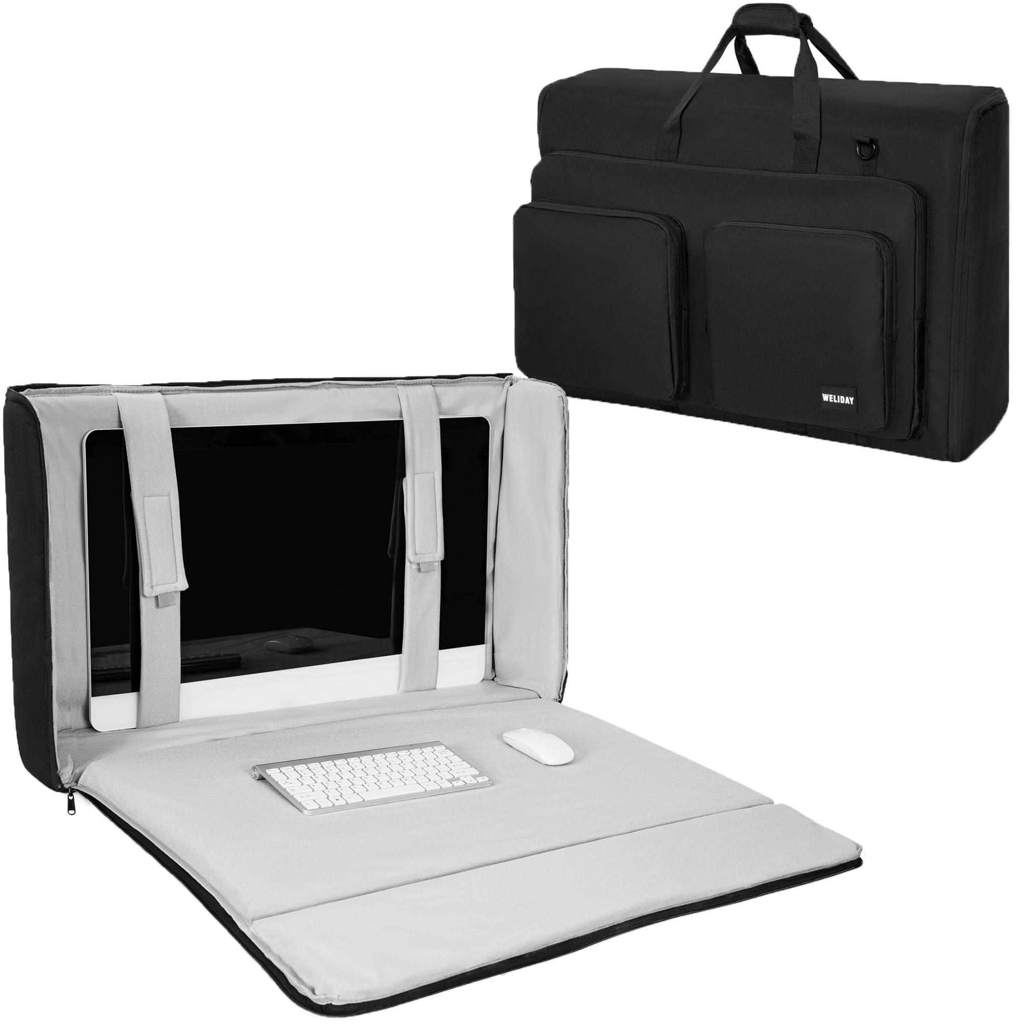 WELIDAY Monitor Carrying Case for 19"-24" Screens, Padded Monitor Travel Bag, Multi-Pocket Protective Case for Moving, Storage & Transport