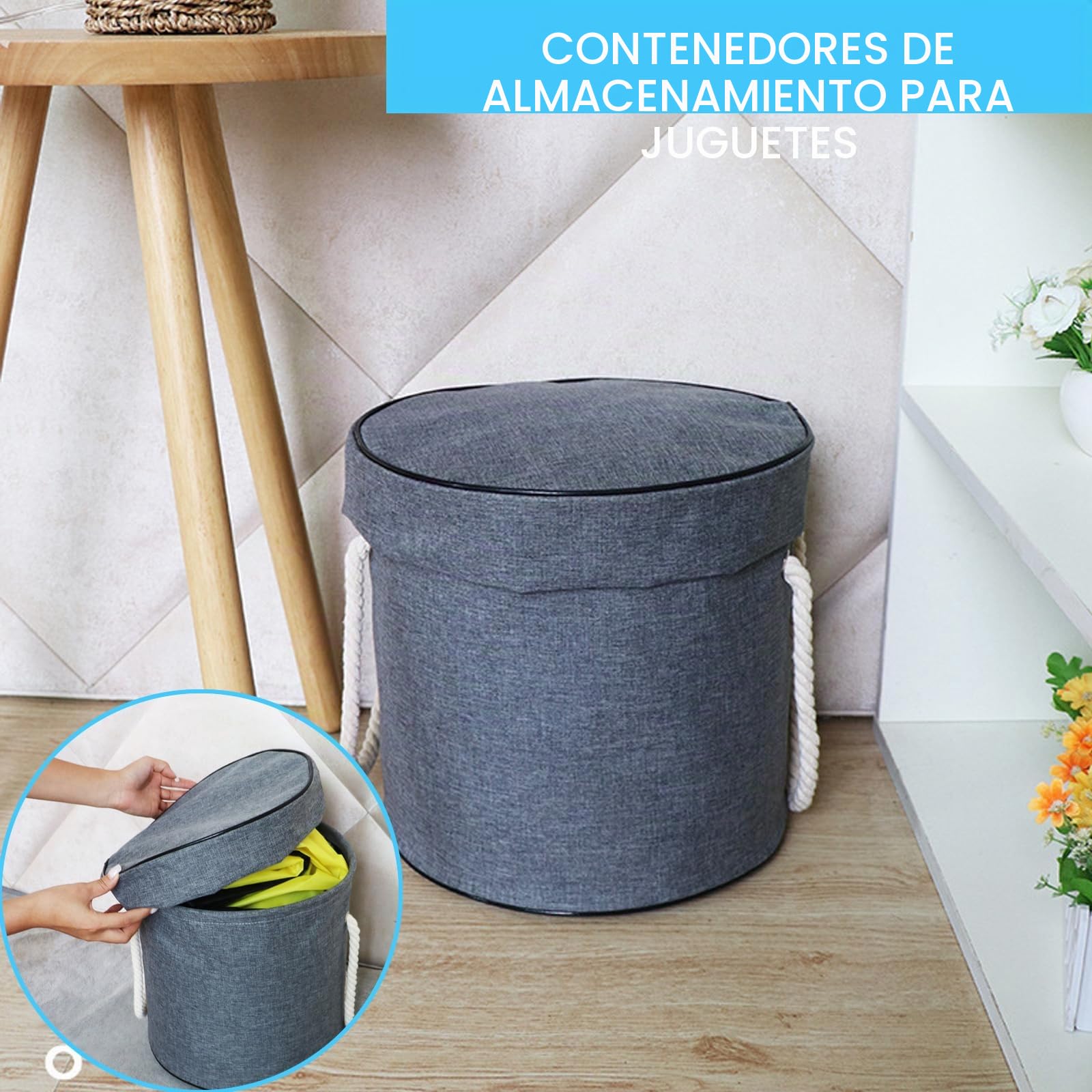 Bolsa de Almacenamiento de Juguetes, JOLY FANG Estera de Almacenamiento de Juguetes Bolsas de Organizador Juguete del niño Alfombra Organizador (Gris)