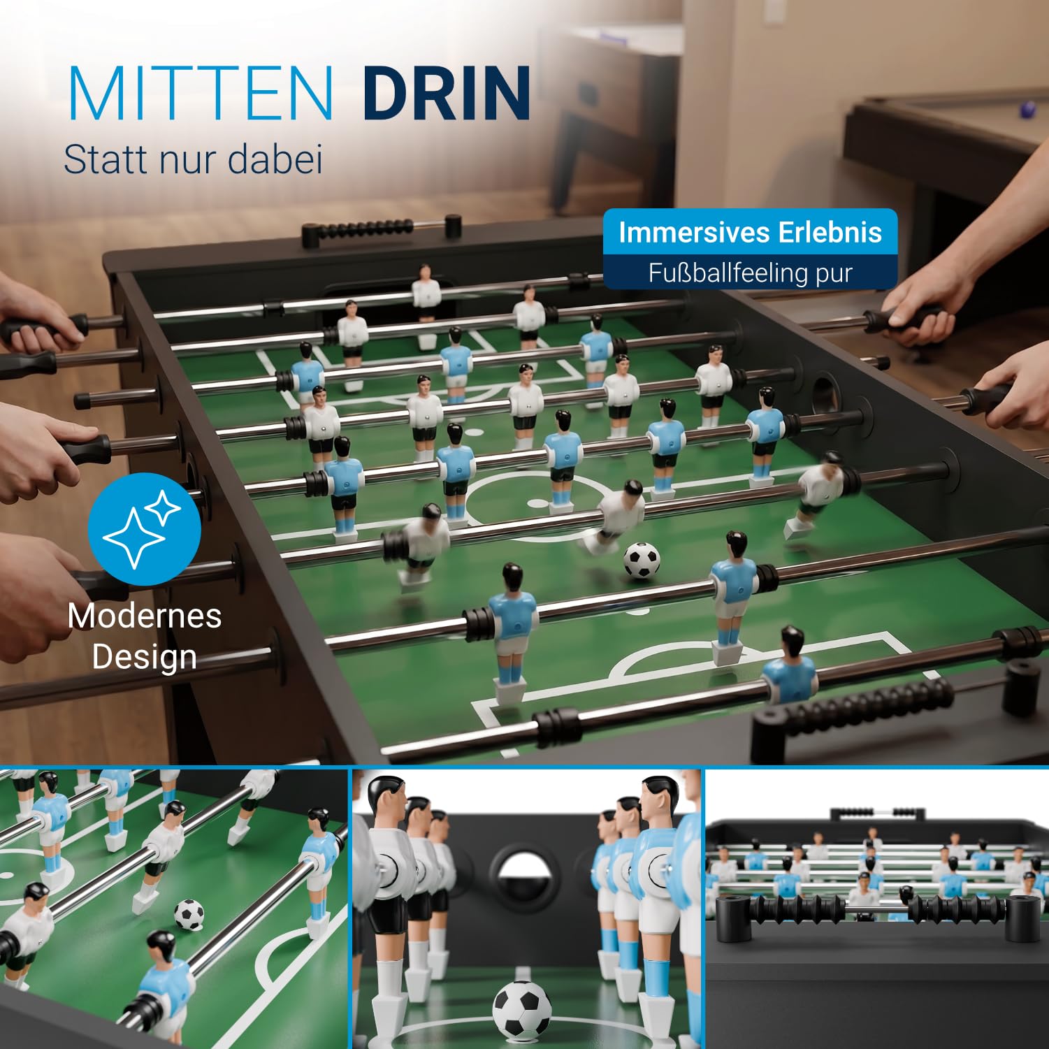 ArtSport Tischkicker Wuzzler - Kickertisch inkl. 2 Bälle mit Getränkehalter Kicker Tischfußball Fußballtisch Kickerkasten