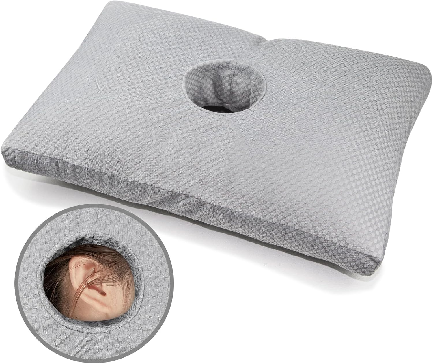 RQUXMT Piercing Pillow for Side Sleepers with an Ear Hole, Donut Pillow for Ear Comfort CNH | Comfortable Sleep Support | Pressure Reduction |Adjustable Ear Cushion(20 x 13 x 4.5 inches - Gray)