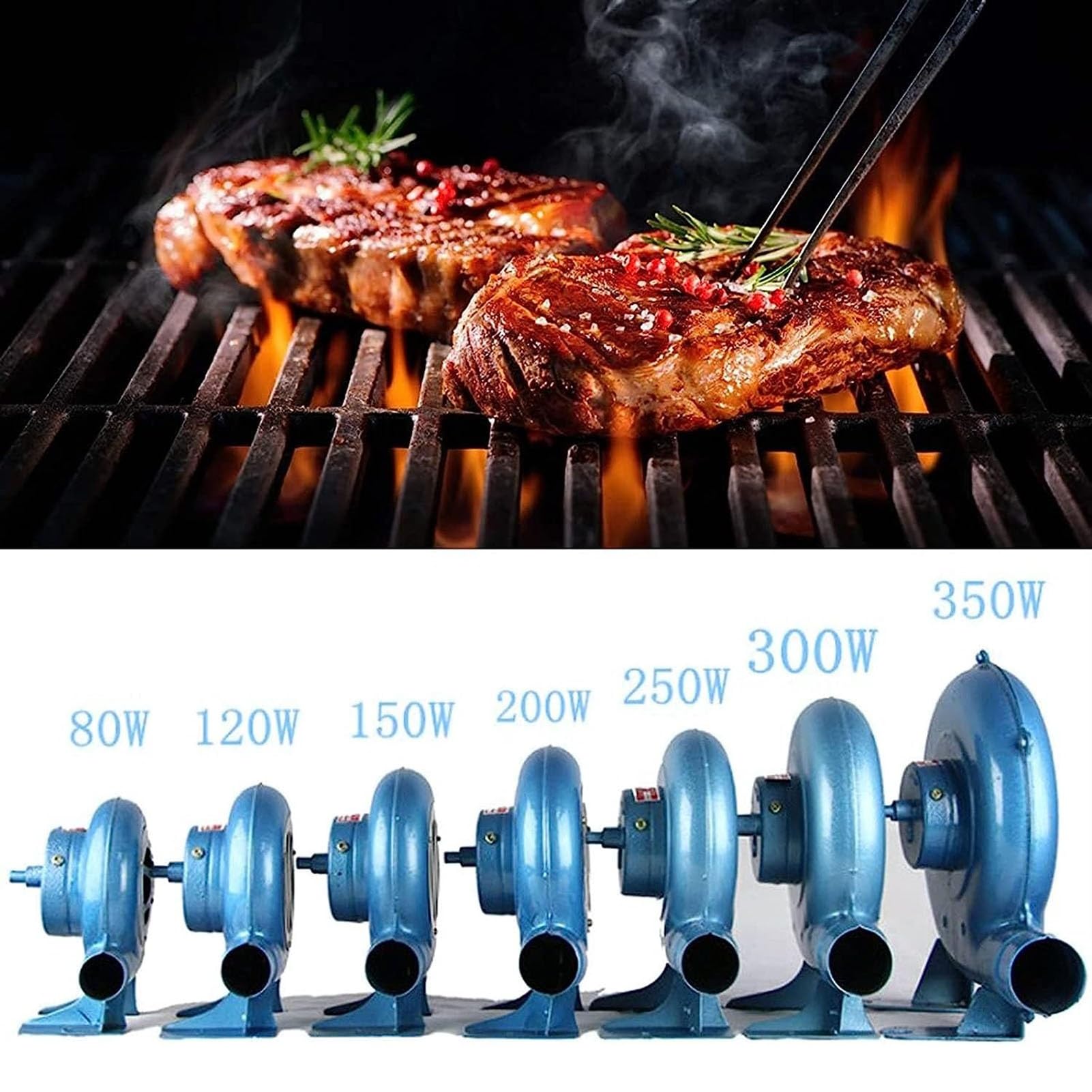 Kuźnia ręczna dmuchawa do grilla, mocny mini hałas, dmuchawa, ręczna dmuchawa do grilla z żelazną przekładnią, do pełnego kempingu (250 W)