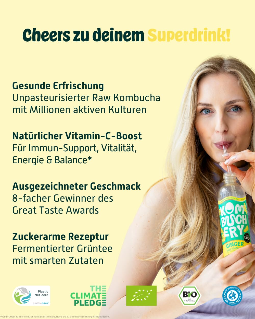 KOMBUCHERY® Ginger Raw Kombucha BIO | 18 x 400ml | Fermentierter Tee mit aktiven Darm-Kulturen | Zuckerarm & Kalorienarm | Unpasteurisiert, PrioBiotic, Vegan, Testsieger | inkl. 4,5€ PFAND