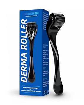 Derma Roller for Face, Scalp & Beard Care with 540 Titanium needles. Premium Durable Design Suitable for Men and Women. Beard Roller & Skin Care Grooming Tool. Safe & Easy to Use 0.25mm