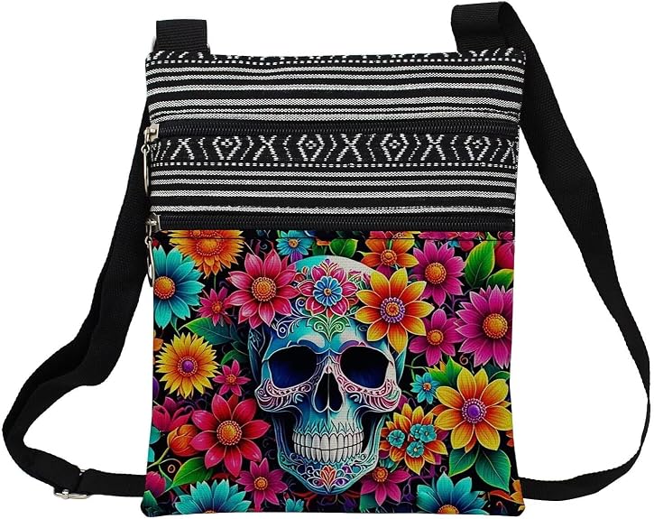 Floral Skull Printed Small Ethnic Crossbody Bag -7