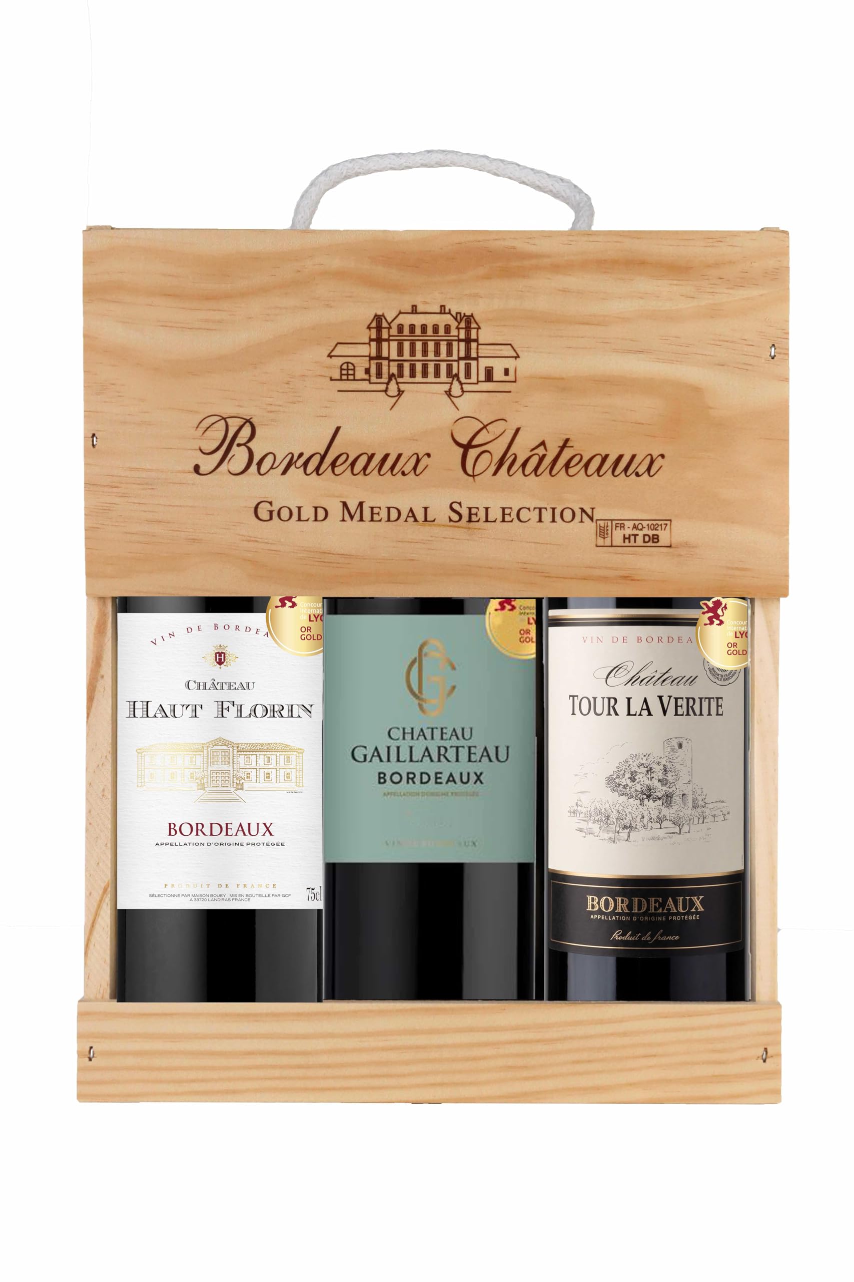 Sélection Bordeaux - Confezione regalo vino rosso medaglia d'oro in cassa di legno - Ideale per regalo - Bordeaux, Francia (3 x 0,75 l)