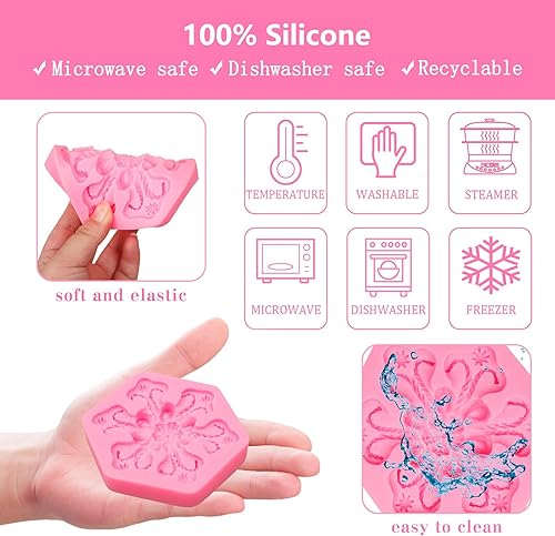 Miniatura 3 de Moldes de silicona con forma de copo de nieve, copos de nieve de Navidad, moldes de cocina para hornear para decoración de pasteles, dulces,