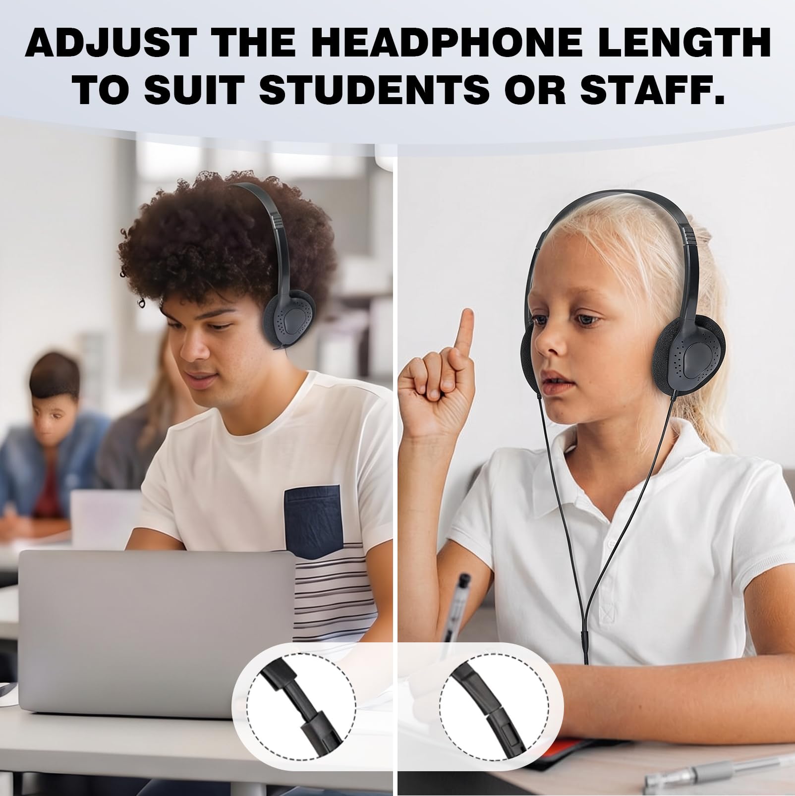 LIROPAU Lot de 20 casques filaires supra-auriculaires pour enfants, bandeau réglable avec prise jack 3,5 mm pour bibliothèque, école, casque filaire pour smartphones, tablettes, ordinateurs portables