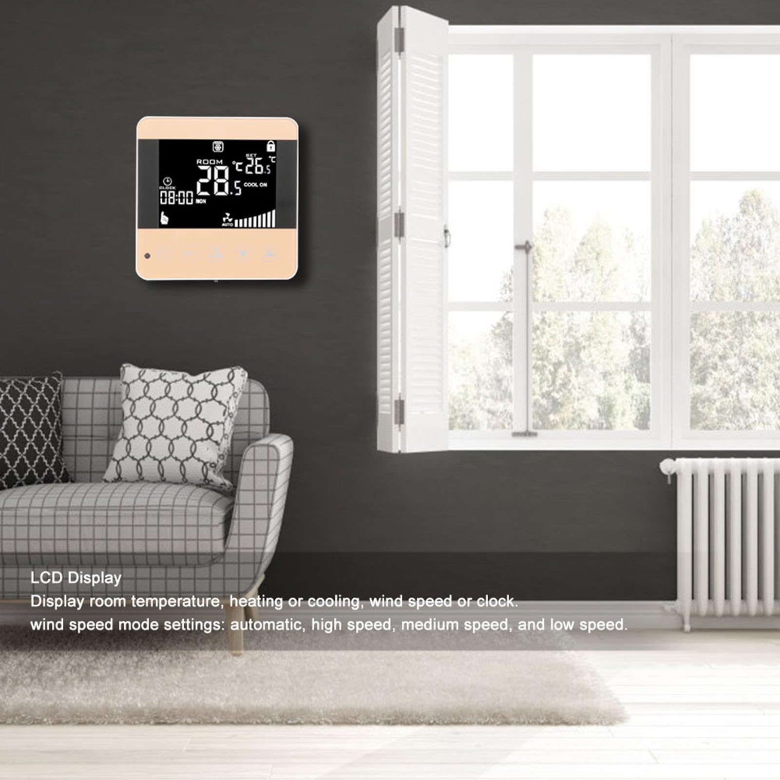 Termostato LCD Inteligente para Aire Acondicionado Central con Control de Temperatura de Alta Precisión Adecuado para Unidades de Aire Acondicionado de Hogar y Oficina (WiFi, (Control por