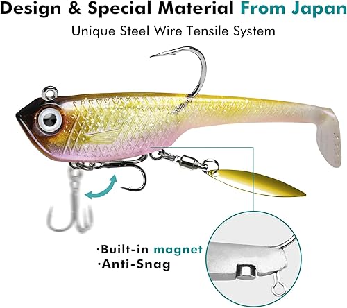 Miniatura 4 de TRUSCEND - Señuelos de pesca suaves con cabeza de plantilla premontada, señuelos de cola de paleta para pesca de lubina, señuelo de sábalo o