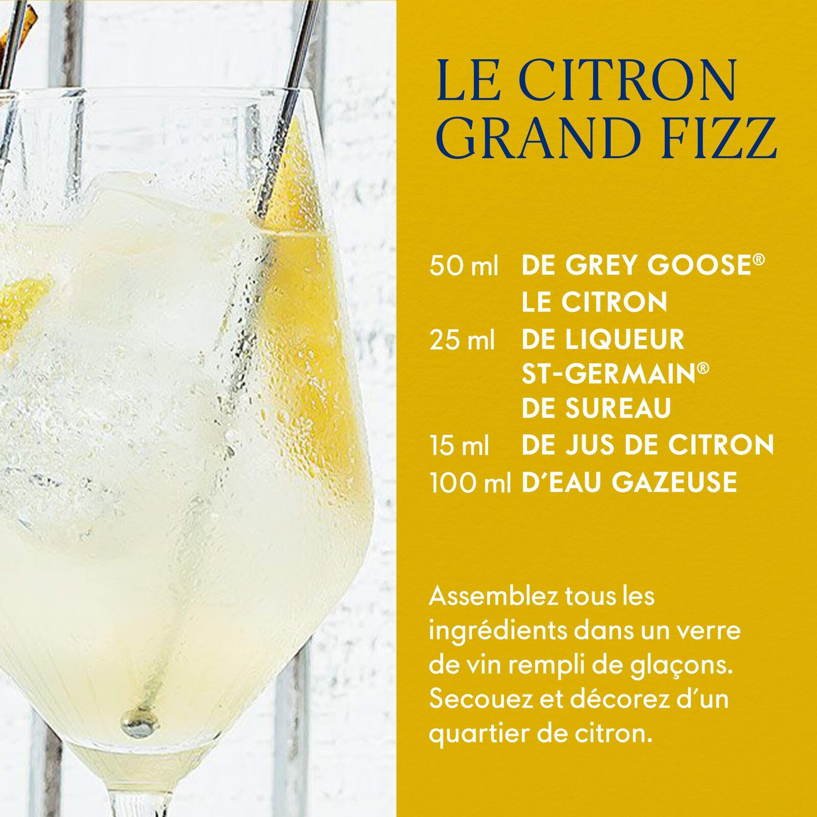 GREY GOOSE Le Citron, 40% vol., 70 cl/700 ml, Vodka premium aromatisée au citron, fabriquée en France à partir de vodka GREY GOOSE et d’essence naturelle de citron de Menton en France