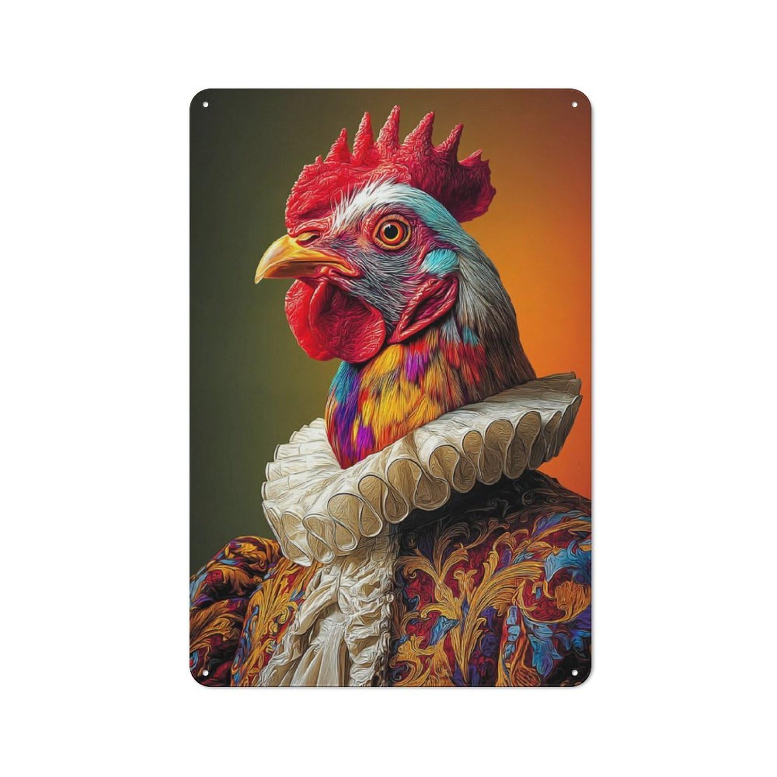 Junmoney Regal Rooster In Renaissance Attire -2 Rustic Tin Sign 30X20cm, Vintage Porch Wall Decor For Conservatory, Home Bar Or Utility Room