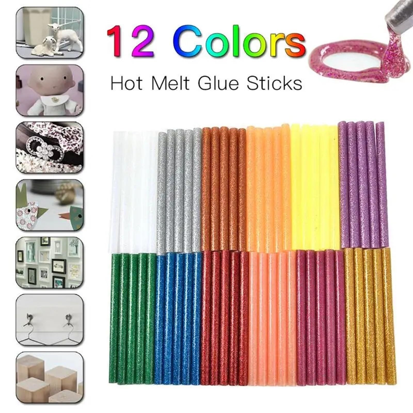 BâTons De Colle Chaude Lot de 60 bâtons de colle thermofusible de 12 couleurs, 7 mm, bâtons de colle à paillettes assortis for réparation artisanale Pour Bricolage Ou ScelléS