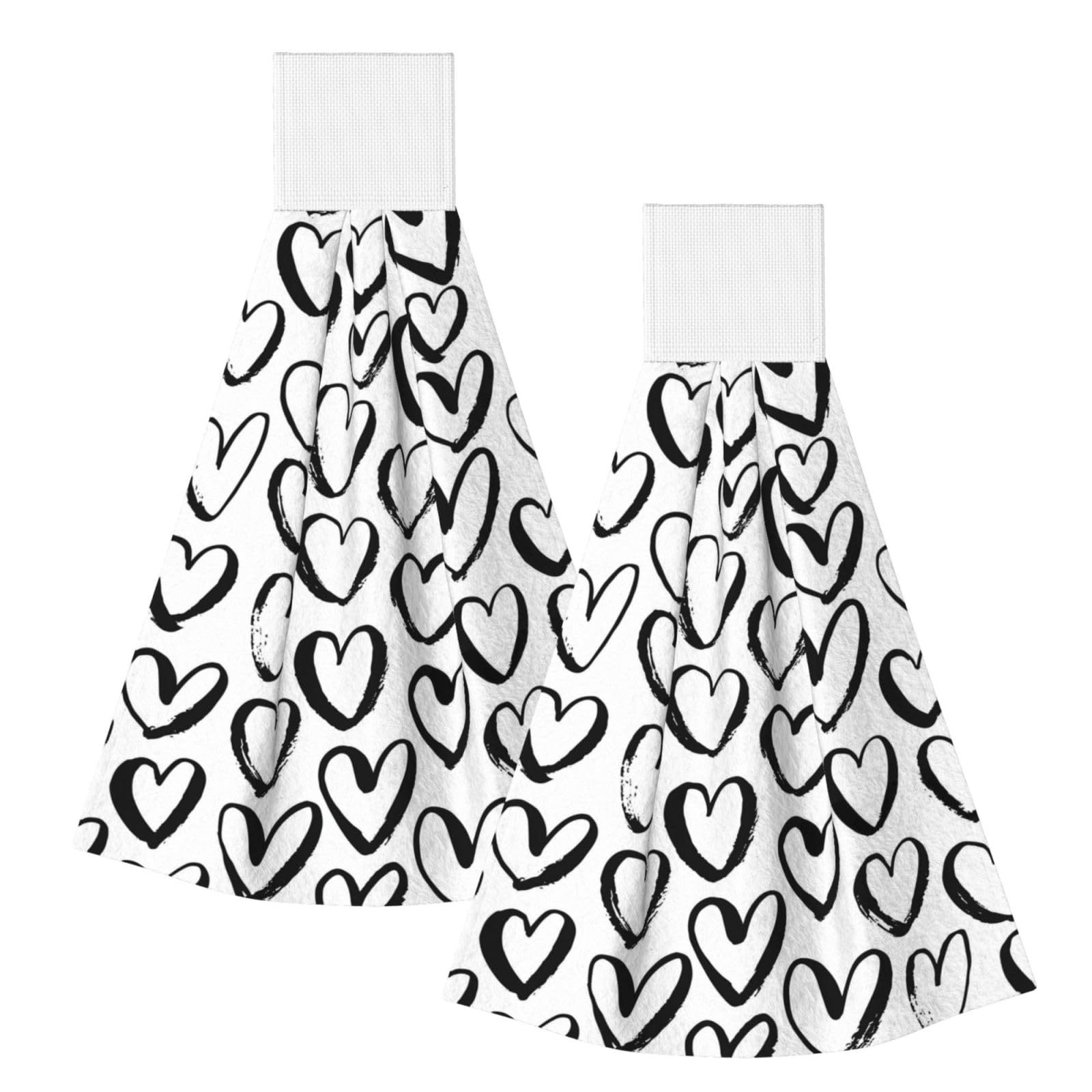 DOPKLNA Seamless Pattern With Hearts, 2 Pcs Hanging Coral Fiber Hand Towels for Bathroom, Absorbent Kitchen Towels