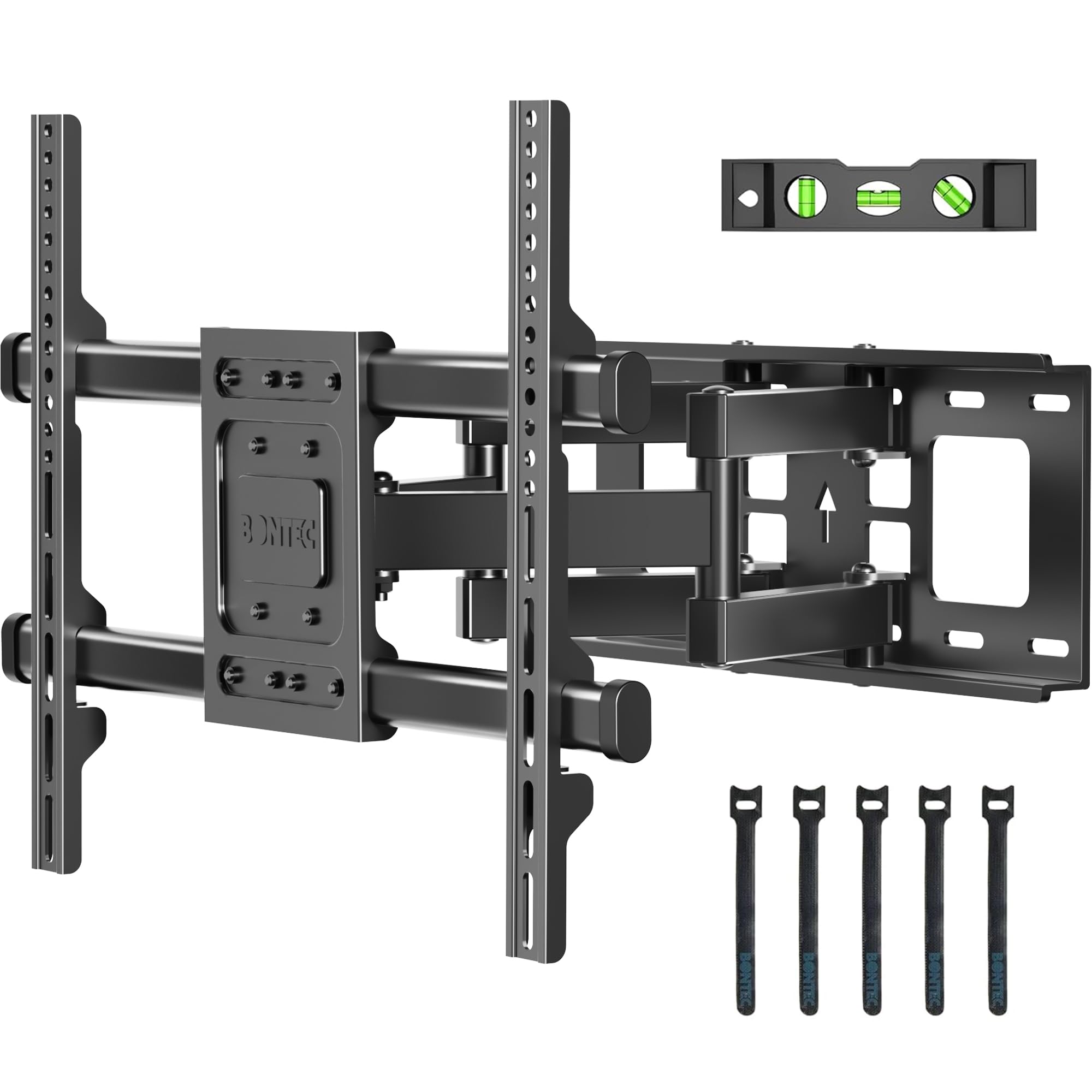 BONTEC Full Motion TV Wall Mount for 37-84 Inch TVs, Hold up to 132lbs, Max VESA 600x400mm, Swivel Tilt Dual Arms, Adjustable Viewing Angle, Fits 16" Wood Studs, Easy Assembly