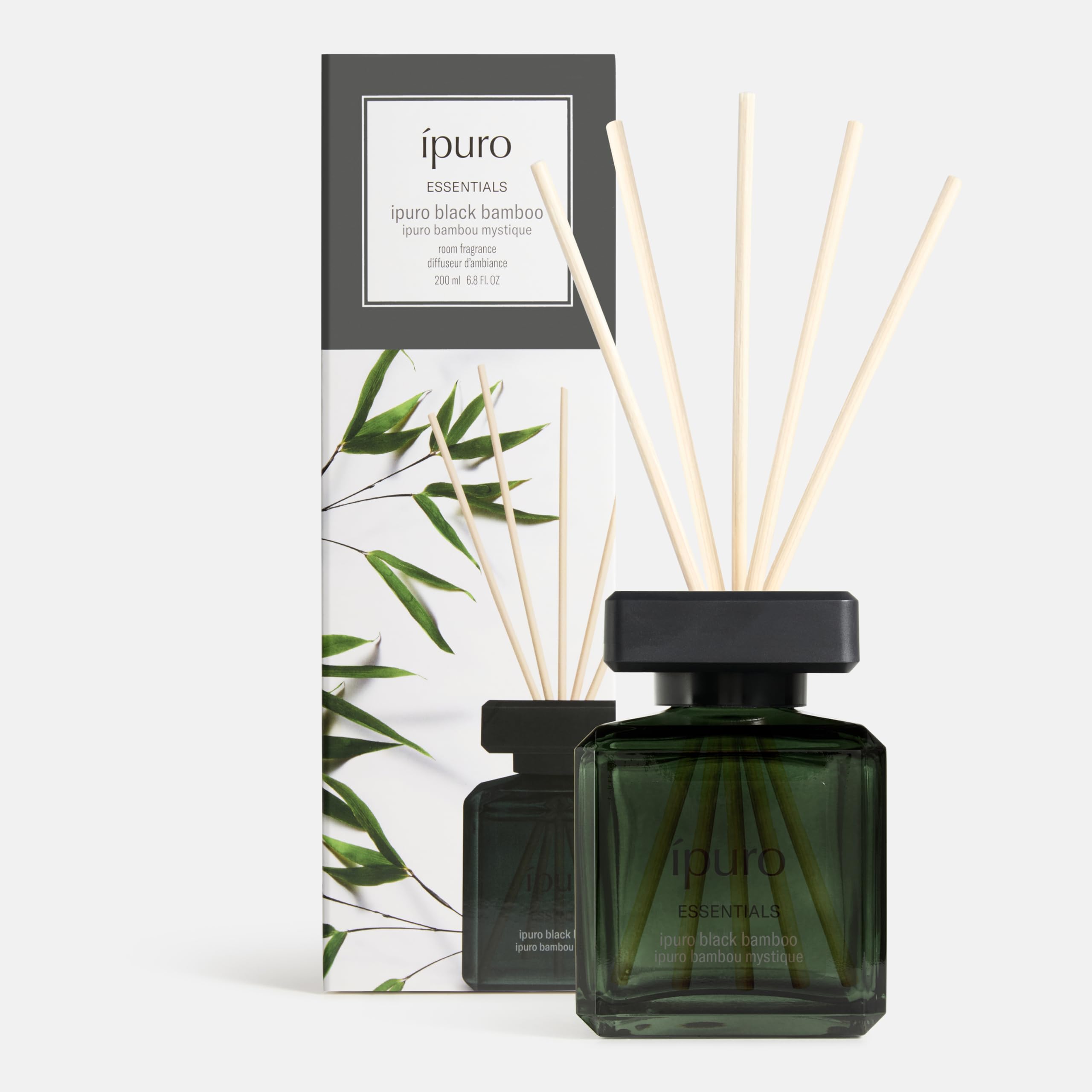 ipuro Essentials Black Bamboo Room Fragrance with Sticks 200 ml - Room Freshener with Jasmine, Lemon, Apple & Woody Amber Musk Note Fragrance Aroma - Diffuser with Sticks