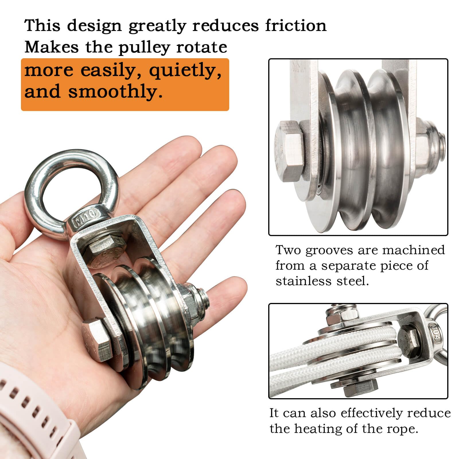 Heavy Duty Stainless Steel Pulley System - 1100lb Capacity -5