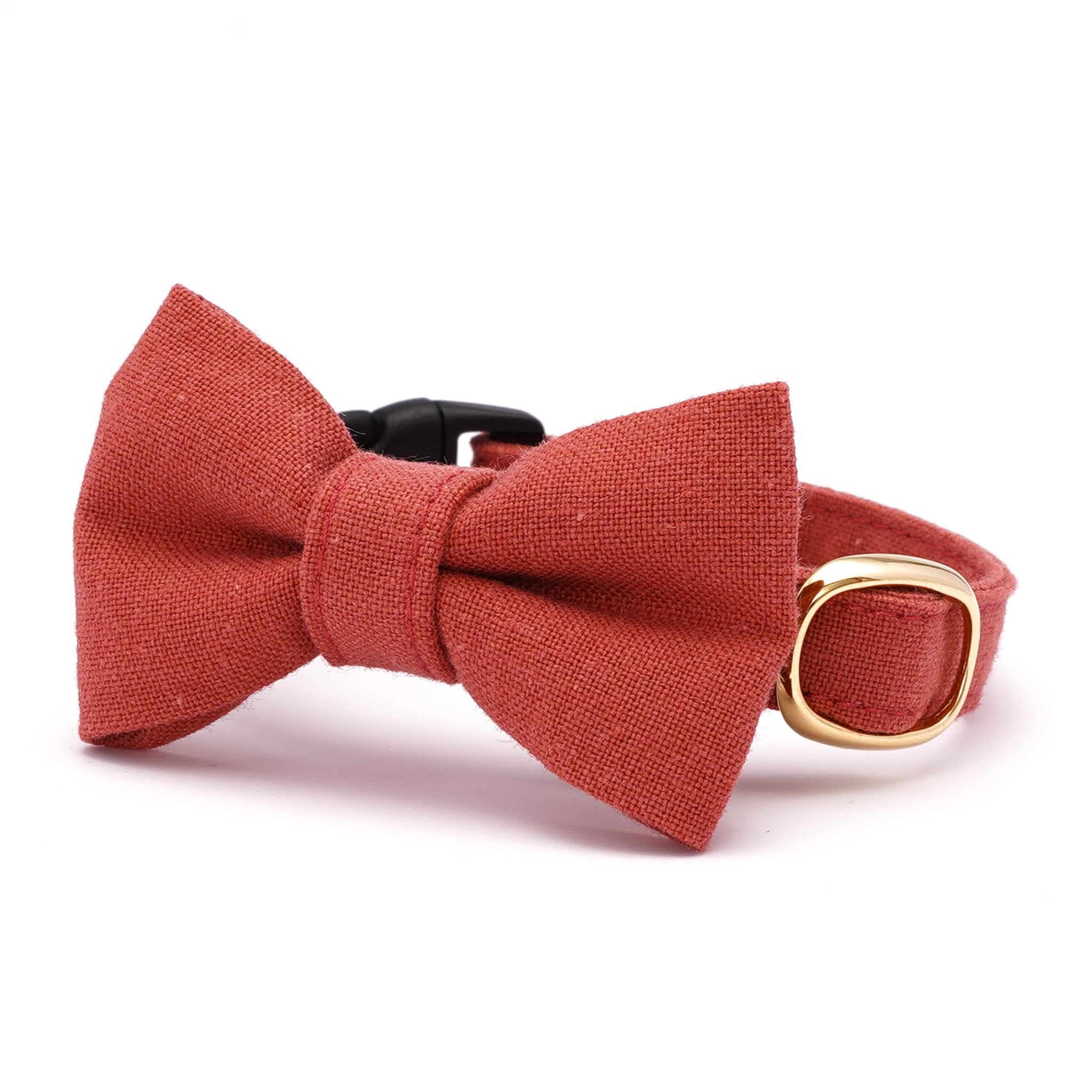 ぽぽねこ リボン付き猫首輪 コットンプレーン セイフティーバックル・鈴付き・ハゲにくい・日本製 (朱色, S)