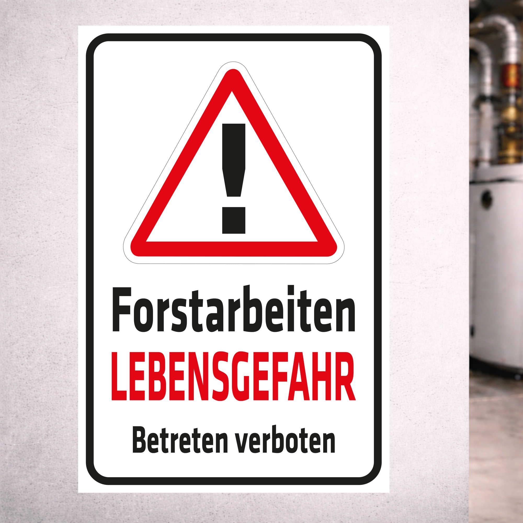 INDIGOS UG - Schild Achtung - Forstarbeiten - Lebensgefahr - 600x400 mm - 3mm Aluverbund Schilder für Hotel, Firma, Schutz, Kita, Arzt, Praxis, Wohnung - UV- & wetterbeständig - Hinweisschild