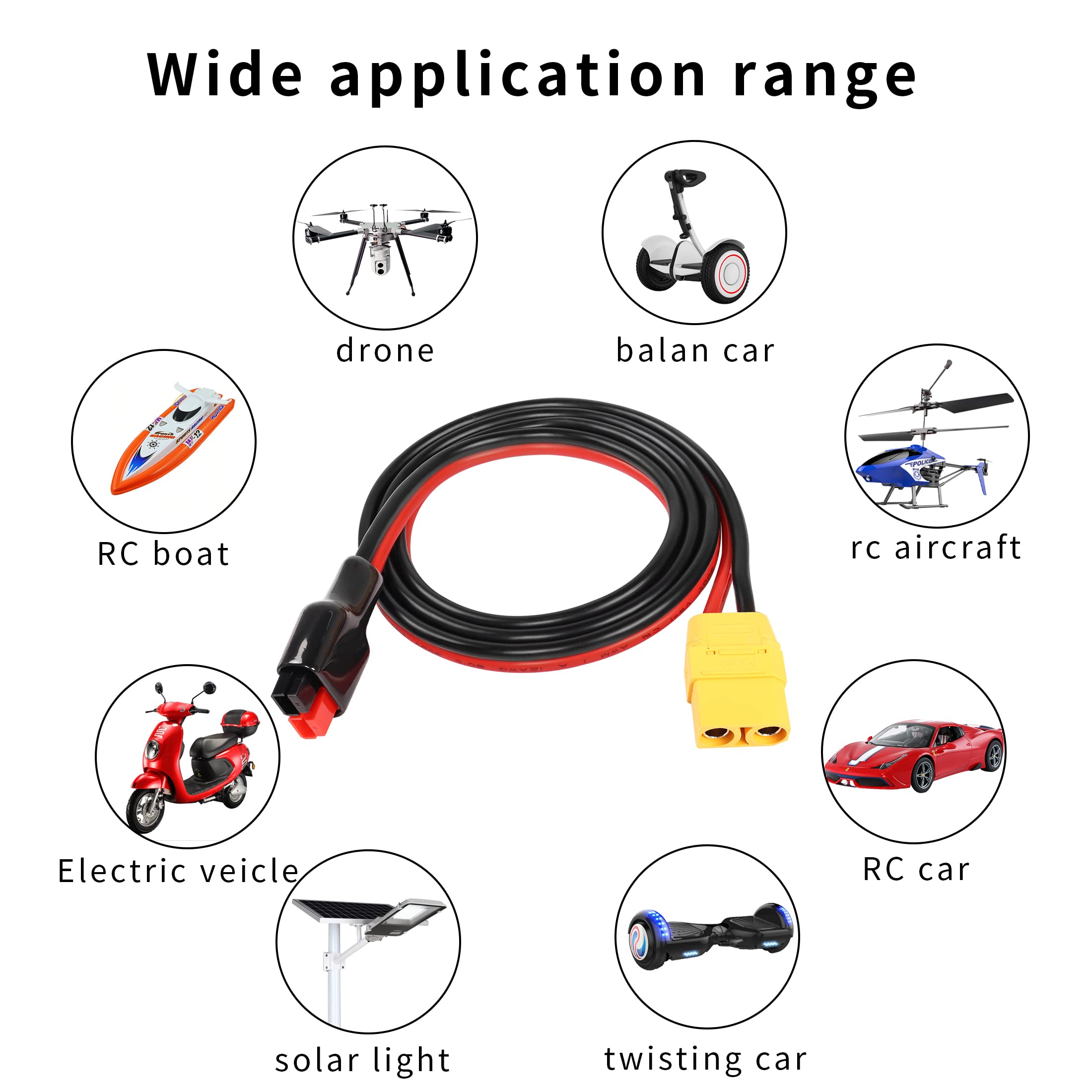 XT60 Auf Solar-Anschluss Kabel, 1 M, 12AWG – Für Powerbank, LiPo Akku, Solarpanel, Mit 45A Stecker