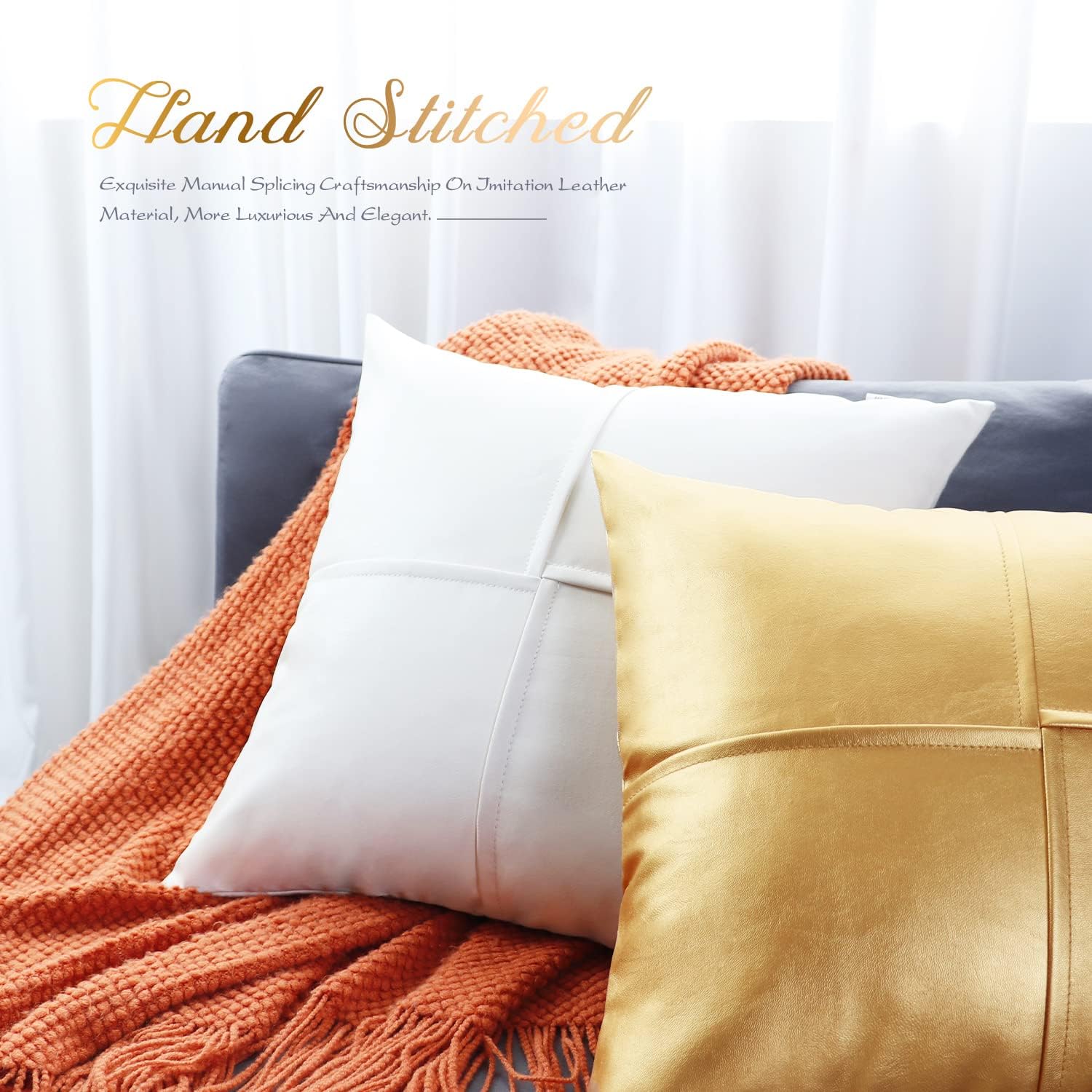 BRAWARM White Faux Leather Throw Pillow Covers 12x20 Inches, 2 Pack image 5