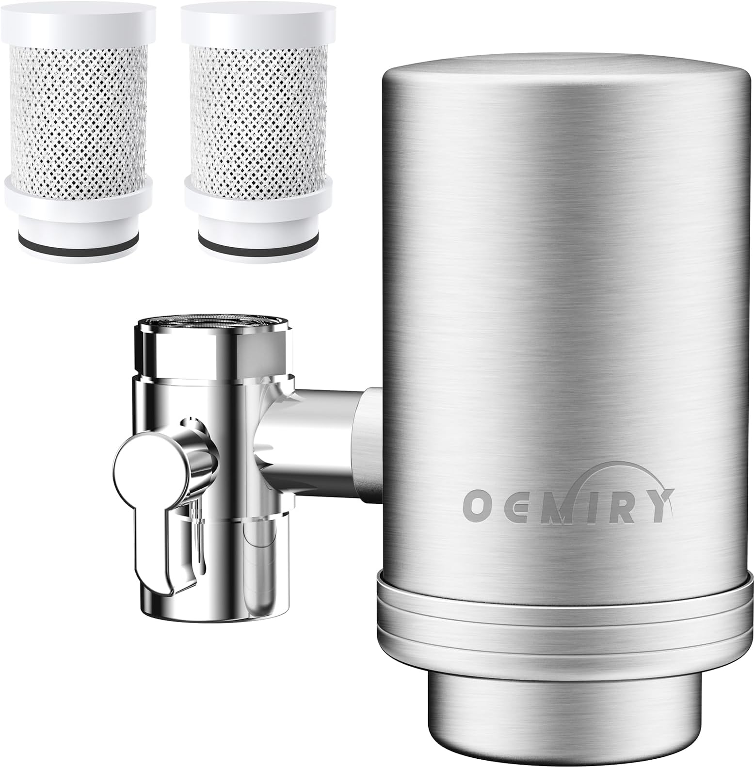 NSF/ANSI 42 Certified Faucet Water Filter, Stainless Steel Faucet Water Filter for Kitchen Sink, Reduces 99.99% Lead, Chlorine, Heavy Metals, Bad Taste & Odor (2 Filters Included)