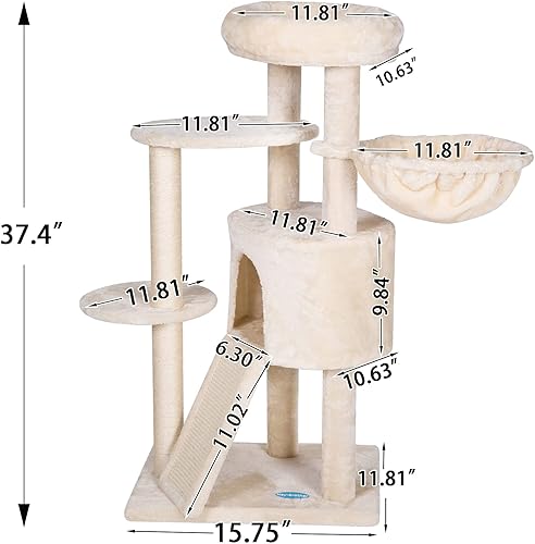 Miniatura 4 de Hey-brother Árbol para gatos con tabla de rascar, torre para gatos con perca acolchada de felpa y canasta acogedora, multiplataforma para salto,