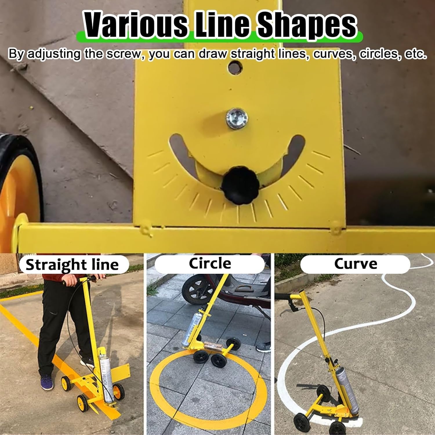 Machine de Traçage de Lignes à Pousser avec Roues – Marqueur de Ligne à Peinture Aérosol Réglable pour Terrains de Sport, Parkings, Routes & Entrepôts – Applicateur Durable