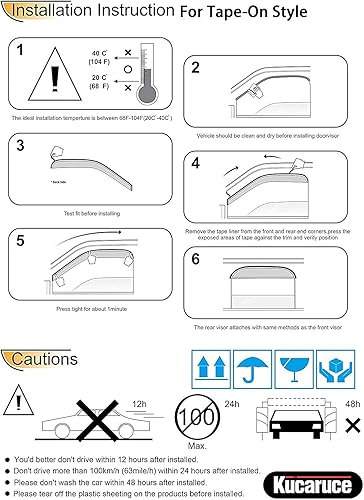 Miniatura 7 de Kucaruce 94307 - Deflector de viento original para ventana lateral, 4 piezas, estilo de montaje exterior, bonito juego de protectores de lluvia