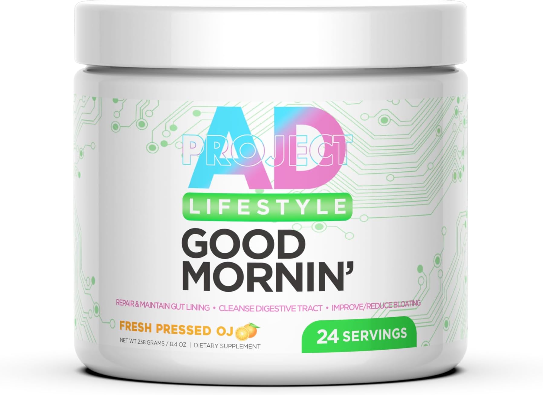 Life Good Morning Detox and Performance Drink, Naturally Flavored and Formulated with L-GLutamine, Apple Cider Vinegar, and Aloe Vera (24 Servings, Fresh Pressed Orange Juice)