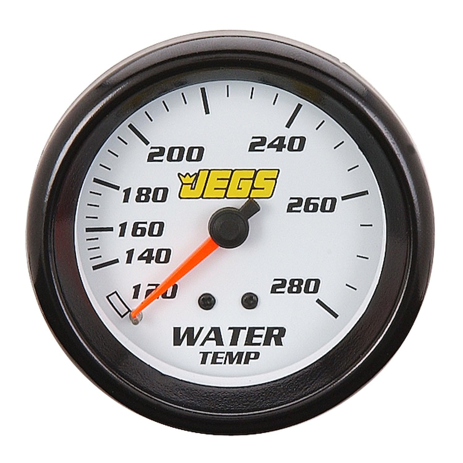 JEGS Water Temperature Gauge | 2-5/8� Diameter | Mechanical | 120-280 Degrees Fahrenheit Display | White Face | Includes 1/2" NPT Adapter Fitting and 6 Foot Capillary Tube