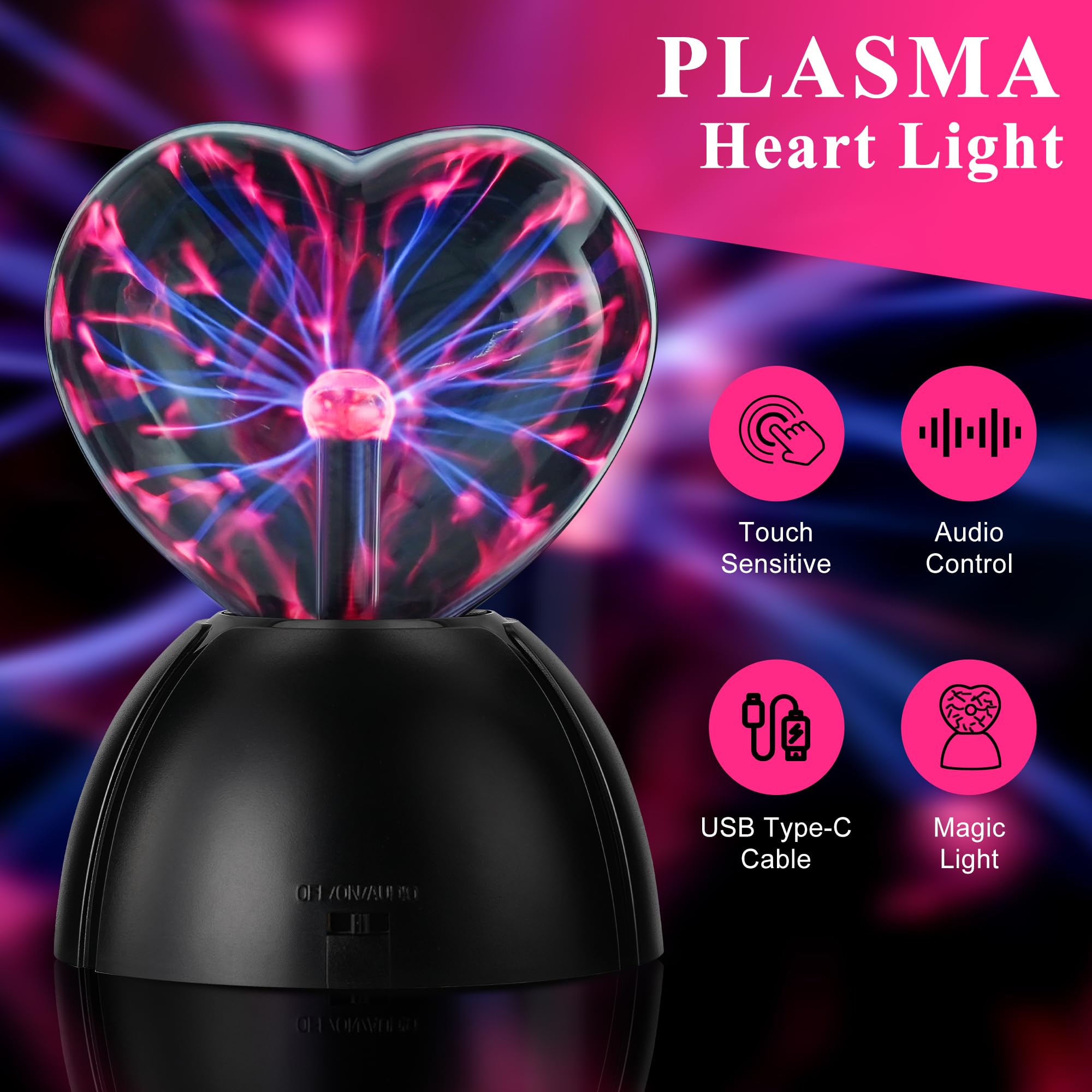 Plasma & Ball, lampada magica a forma di cuore sensibile al tatto, lampada magica per la luce notturna dei bambini, regali di Natale e San Valentino