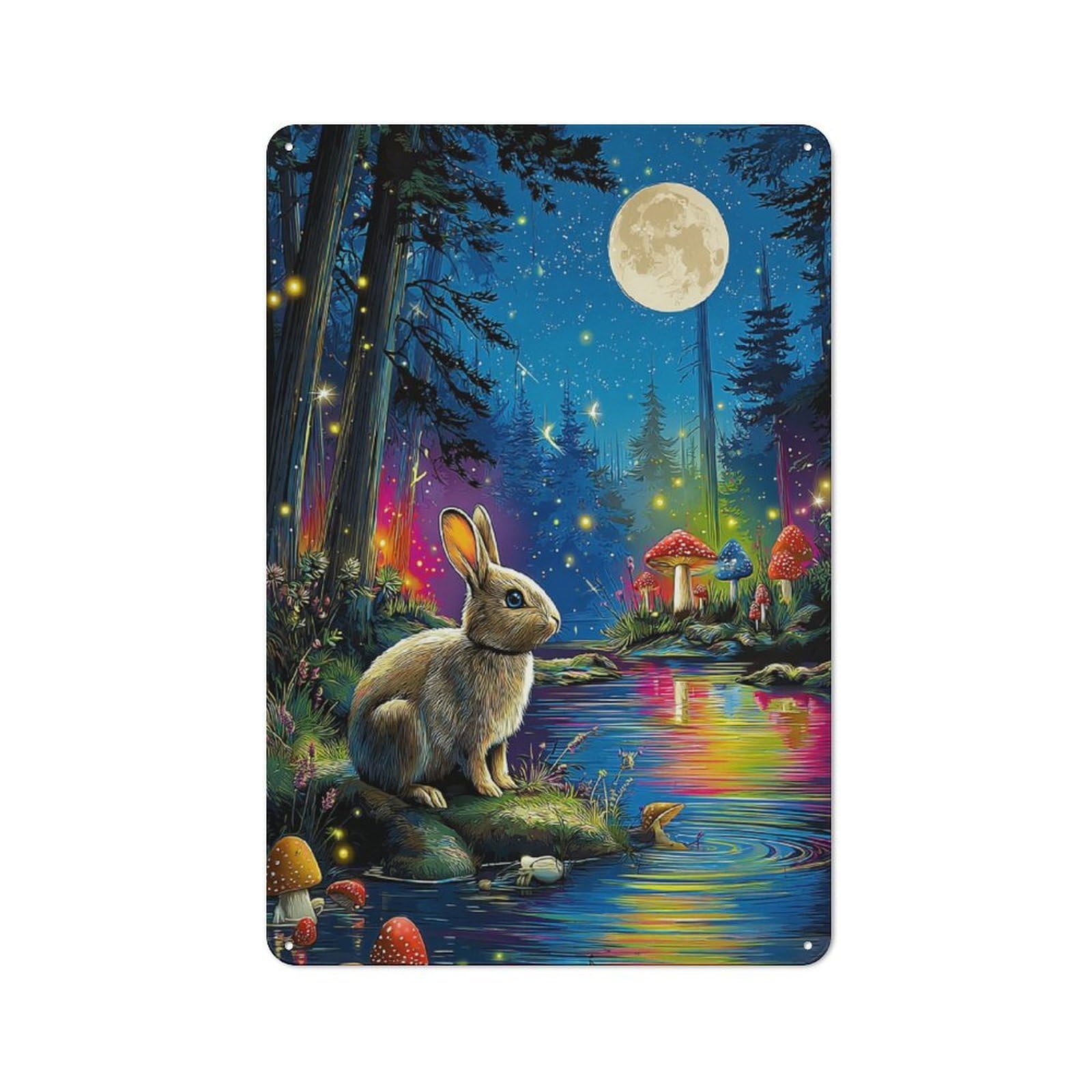 Shop Front Style Mystical Forest Moonlit Scene Decorative Metal Plaque 30x20cm, Shop Wall Decor for Cafe, Bistro, Bakery Or Restaurant