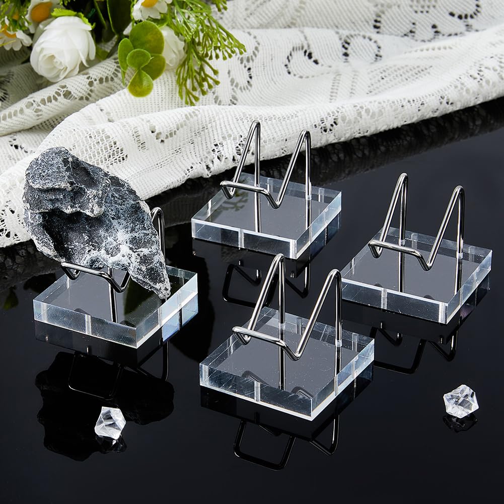 DICOSMETIC 4 Pezzi Metallo Braccio Display Stand Acrilico Acciaio Inox Supporto Roccia Espositore In Metallo Con Basi Chiare Per Pietra Gemma Agata Minerale Immagini Decorative