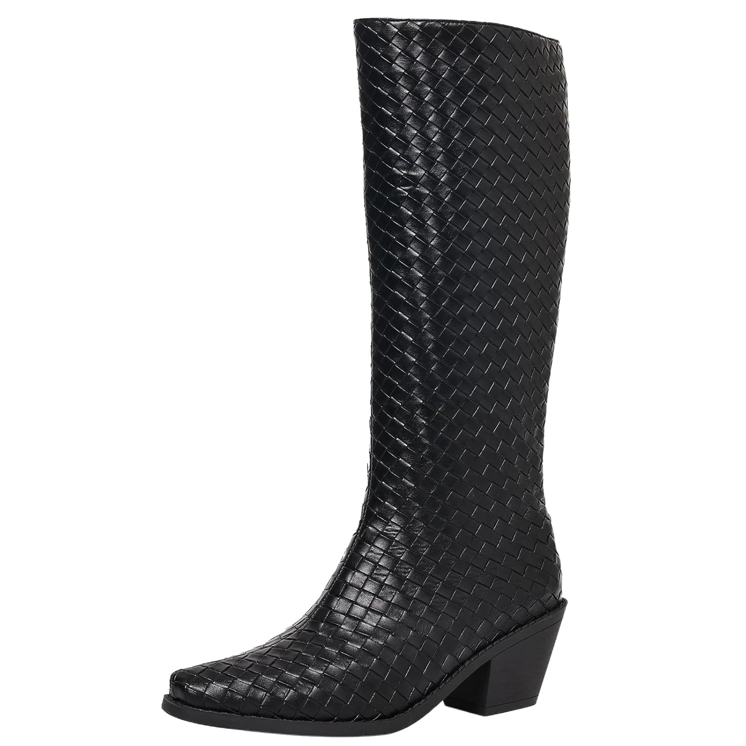Womens Elegant Knee High Boots Slip-on Riding Boots with Comfort Block Heel Woven Upper for Trendy Outfits
