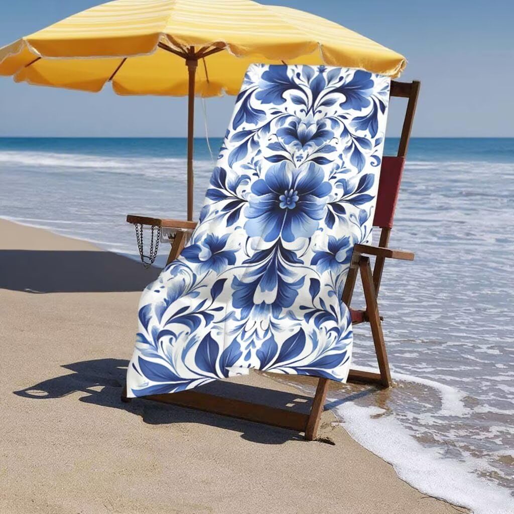 Telo Mare XXL 220x100cm/35x70cm, 2 Set Telo Mare Microfibra Fiore Asciugamano Palestra Uomo, Antisabbia, Leggero, Asciugatura Rapida, Teli da Spiaggia Grandi Accessori per Camping Natation Yoga E-31