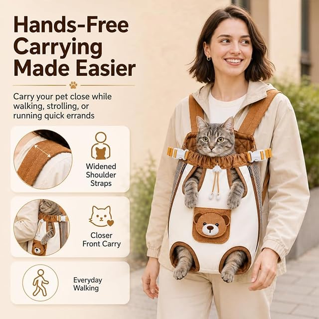Foto 4 de 8 de Front Carrier Backpack for Cats Small Dogs, Hands-Free Pet Front Carrier Bag