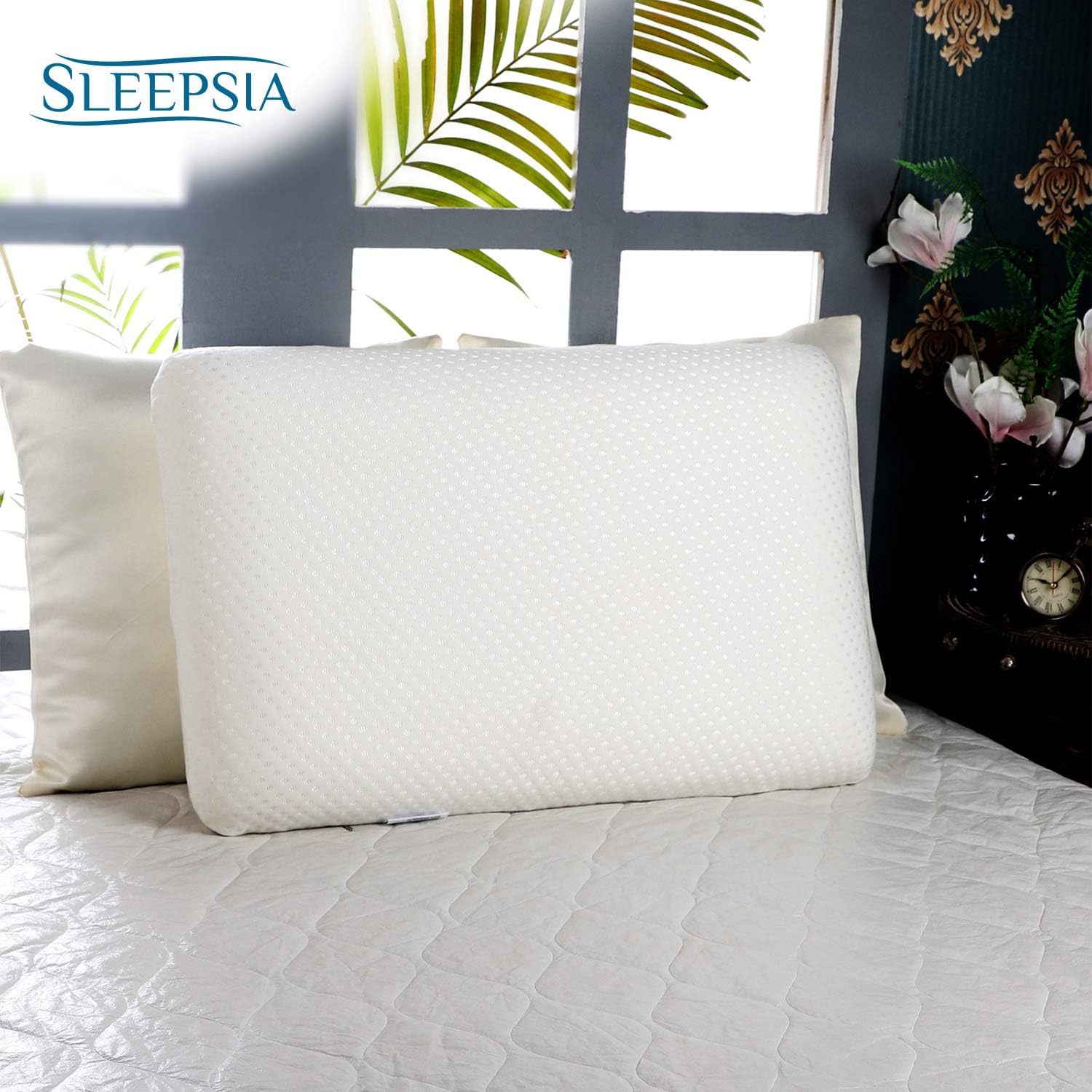 Sleepsia Imported Quality Standard Orthopedic Memory Foam Pillow for Neck & Shoulder Support. Cervical Pillow with Washable Pillow Cover - 23" L x 13" W x 4" H, White