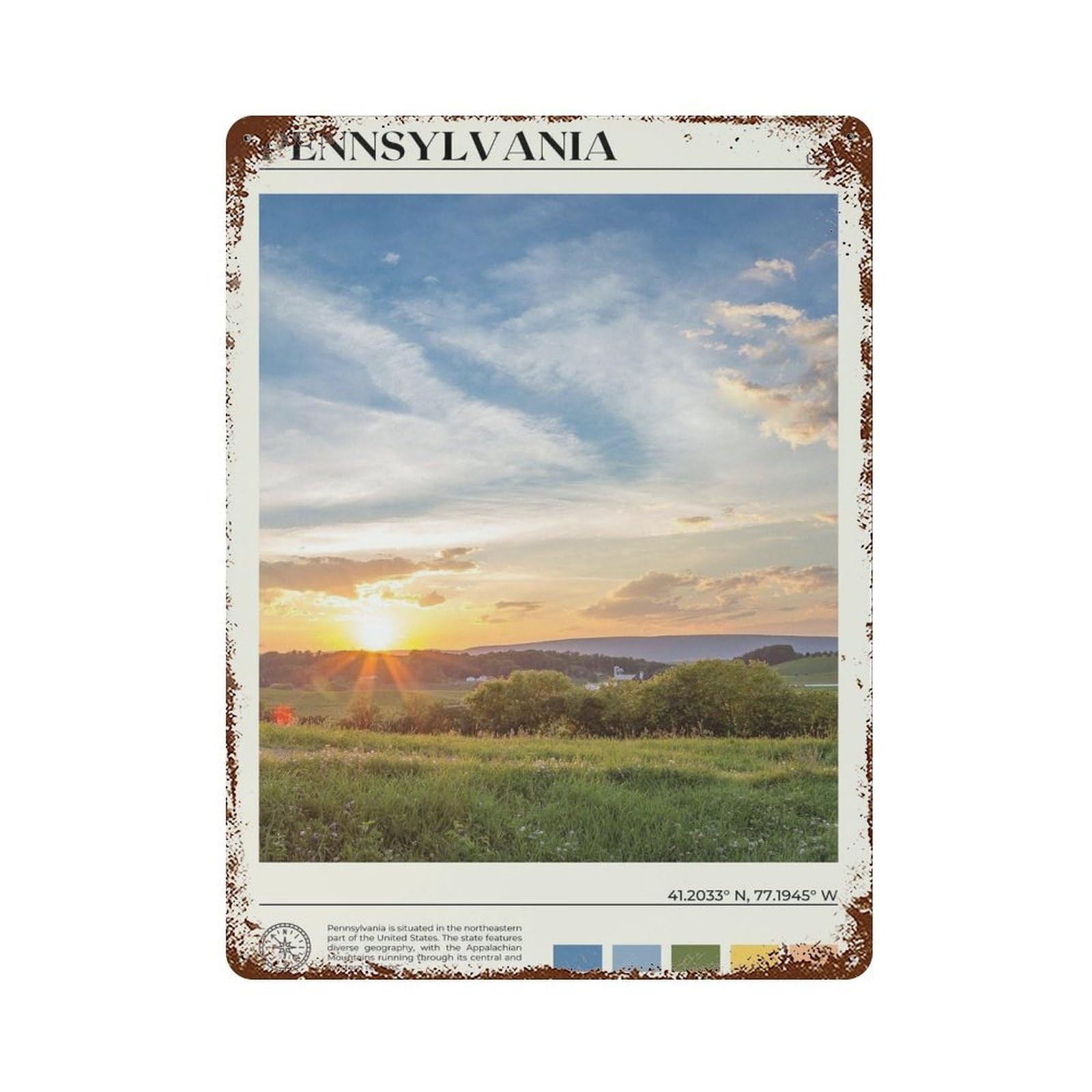 xiaoxiaoshen Real Photo Pennsylvania Decor USA Wall Decor Art Metal Tin Poster Modern Home Decor Art Home Bar Shop Decorations Vintage Sign 40x30cm