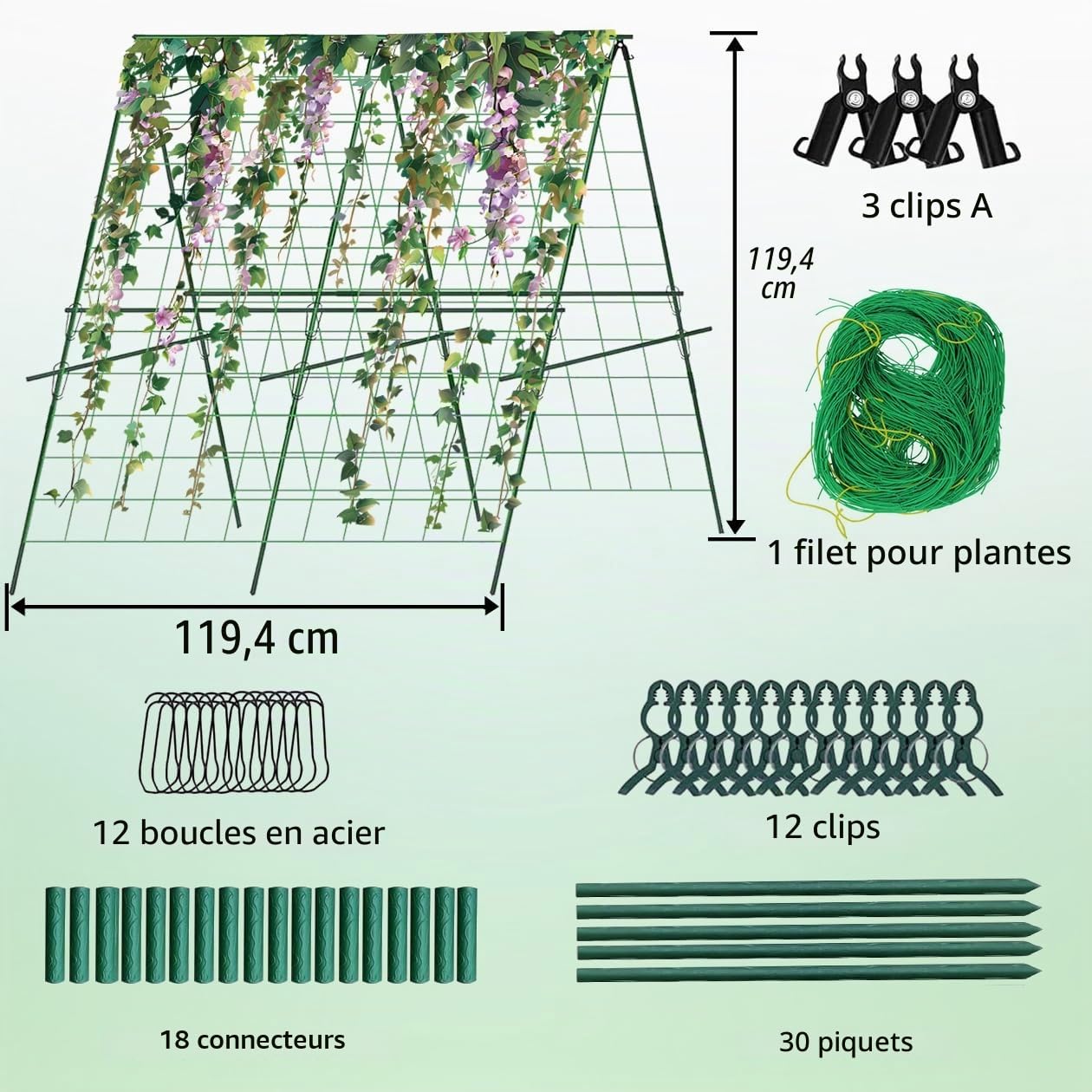 Kit de tuteur de concombre, treillis de jardin, cages et supports pour plantes grimpantes, 120 cm, support pour plantes grimpantes, tuteur de jardin, concombre, tomates