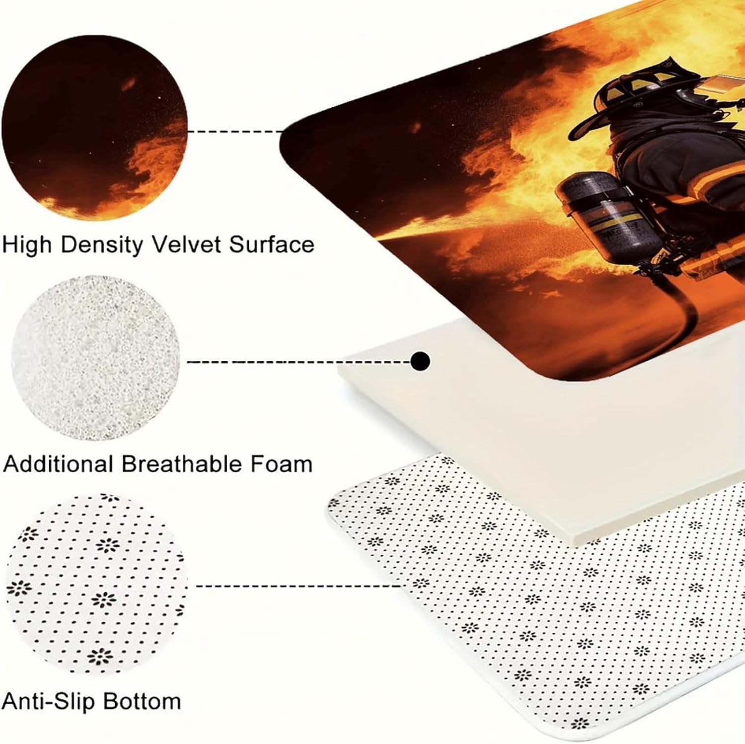 Firefighter Fireman Flame Kitchen Mat Washable Non Slip Rugs Soft Kitchen Mats for Floor Set of 2 PCS Cushioned Absorbent Runner Standing Rugs for Home Sink Laundry Office